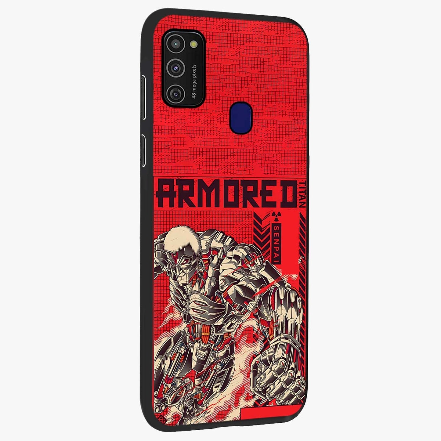 Crimson Mecha Titan Glass Case upright view showcasing dynamic robotic titan design with sci-fi inspired theme.
