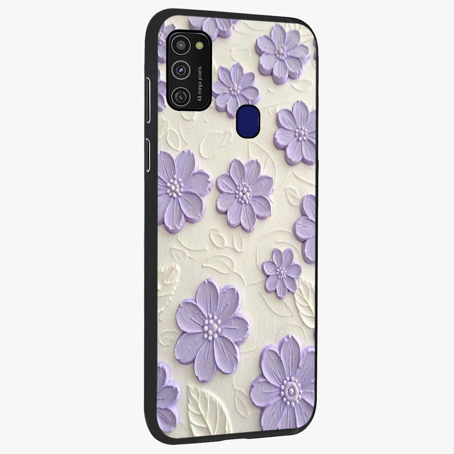 Floral Wall Art With Purple Flowers Glass Case upright view showcasing elegant purple flower artwork with decorative floral theme.