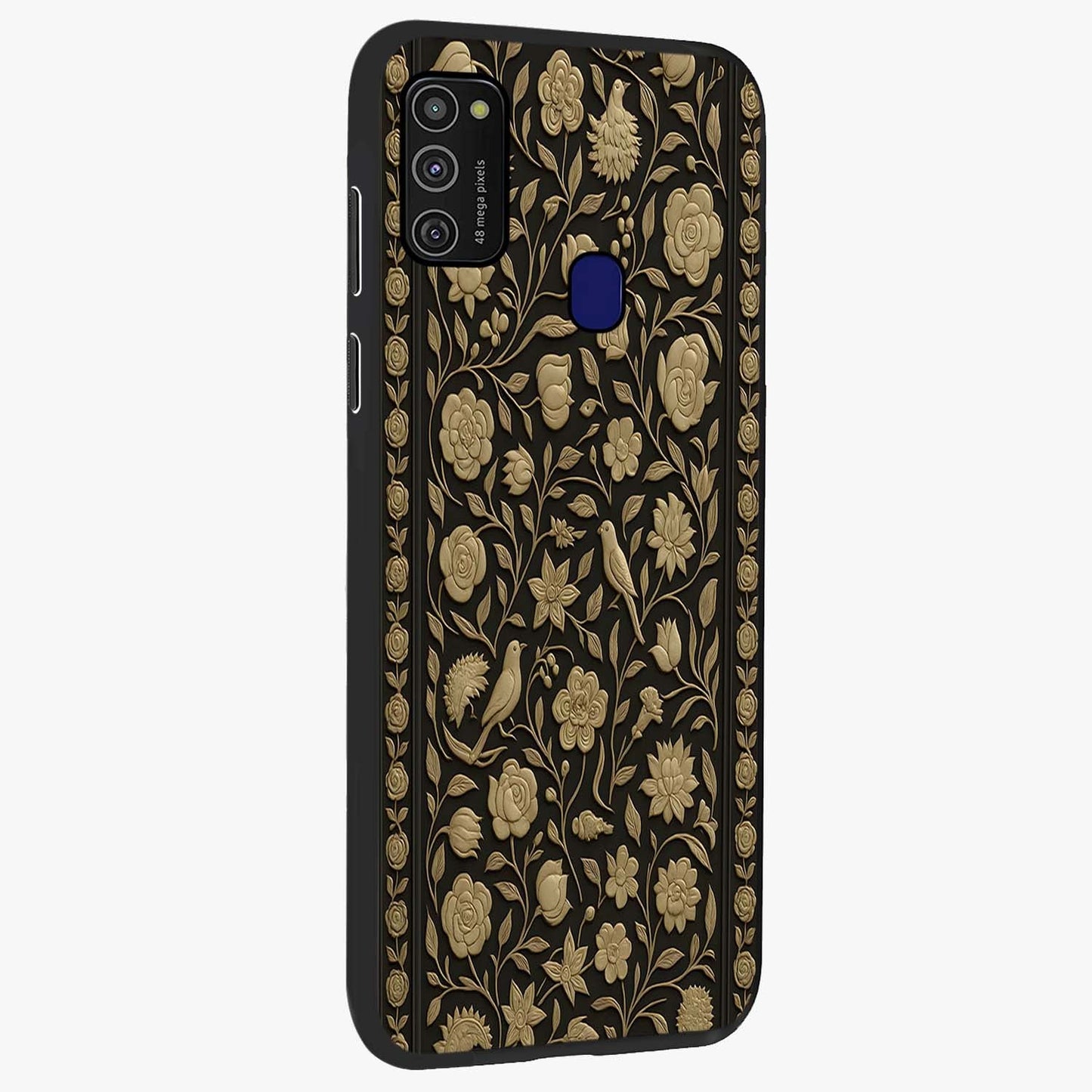 Golden Evil Eye Mandala Glass Case upright view showcasing decorative evil eye mandala artwork with spiritual aesthetic style.