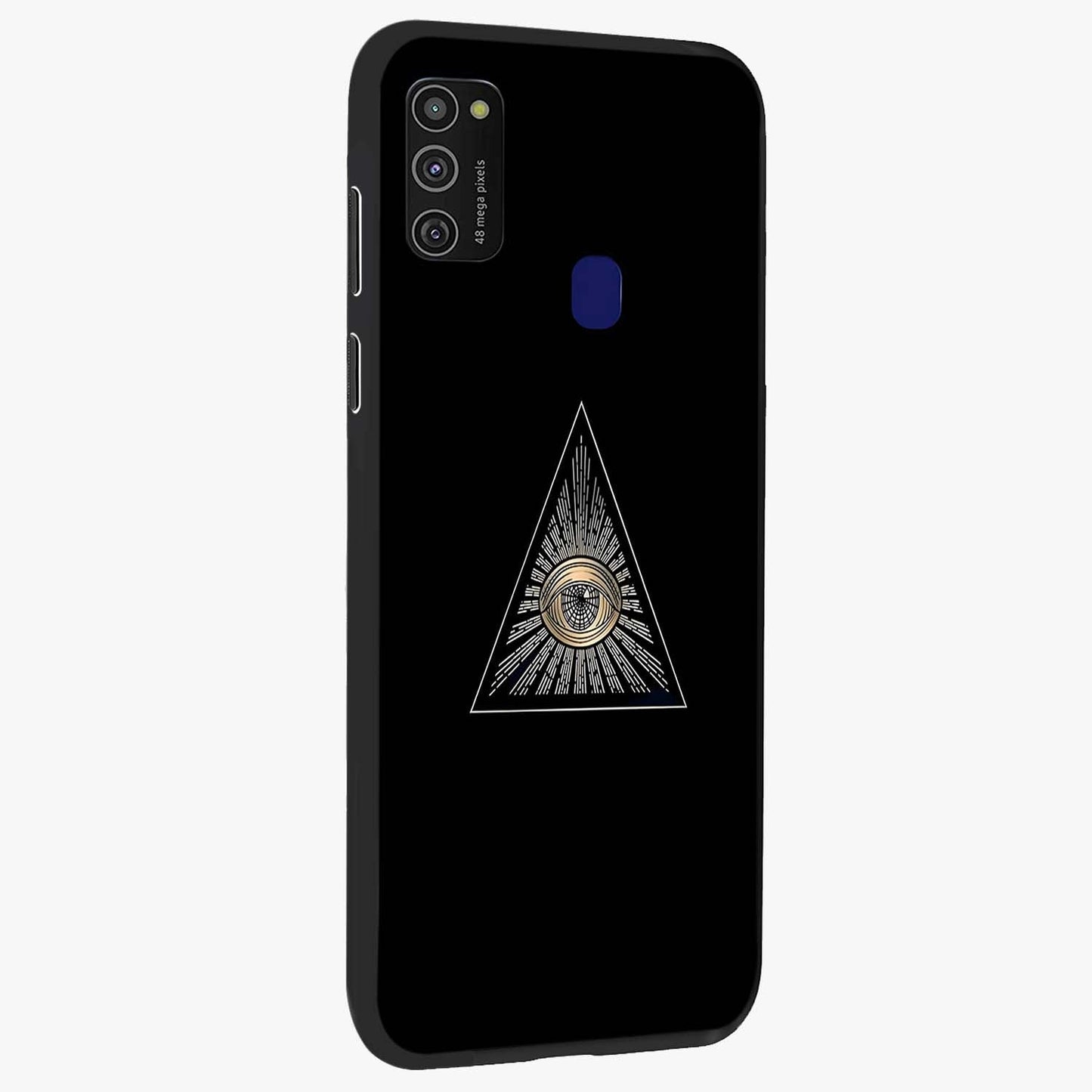 Illuminati Evil Glass Case upright view showcasing striking illuminati artwork with mysterious symbolic theme.
