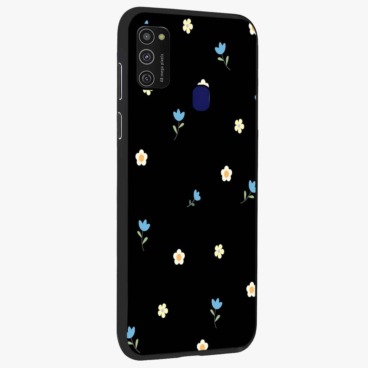 Minimal Petal Whispers Glass Case upright view showcasing elegant floral artwork with modern minimalist style.