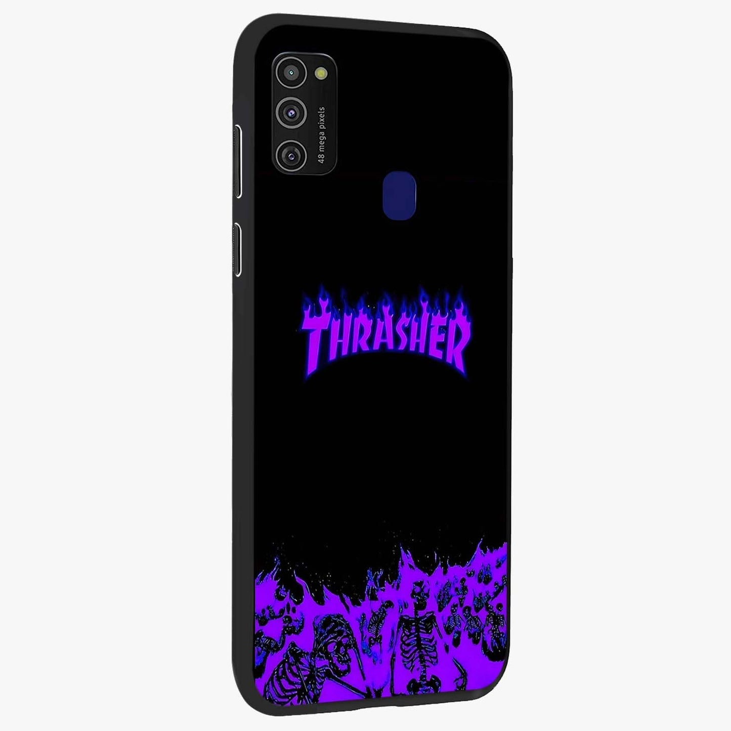 Neon Flame Riot Glass Case upright view showcasing dynamic flame artwork with energetic neon theme.