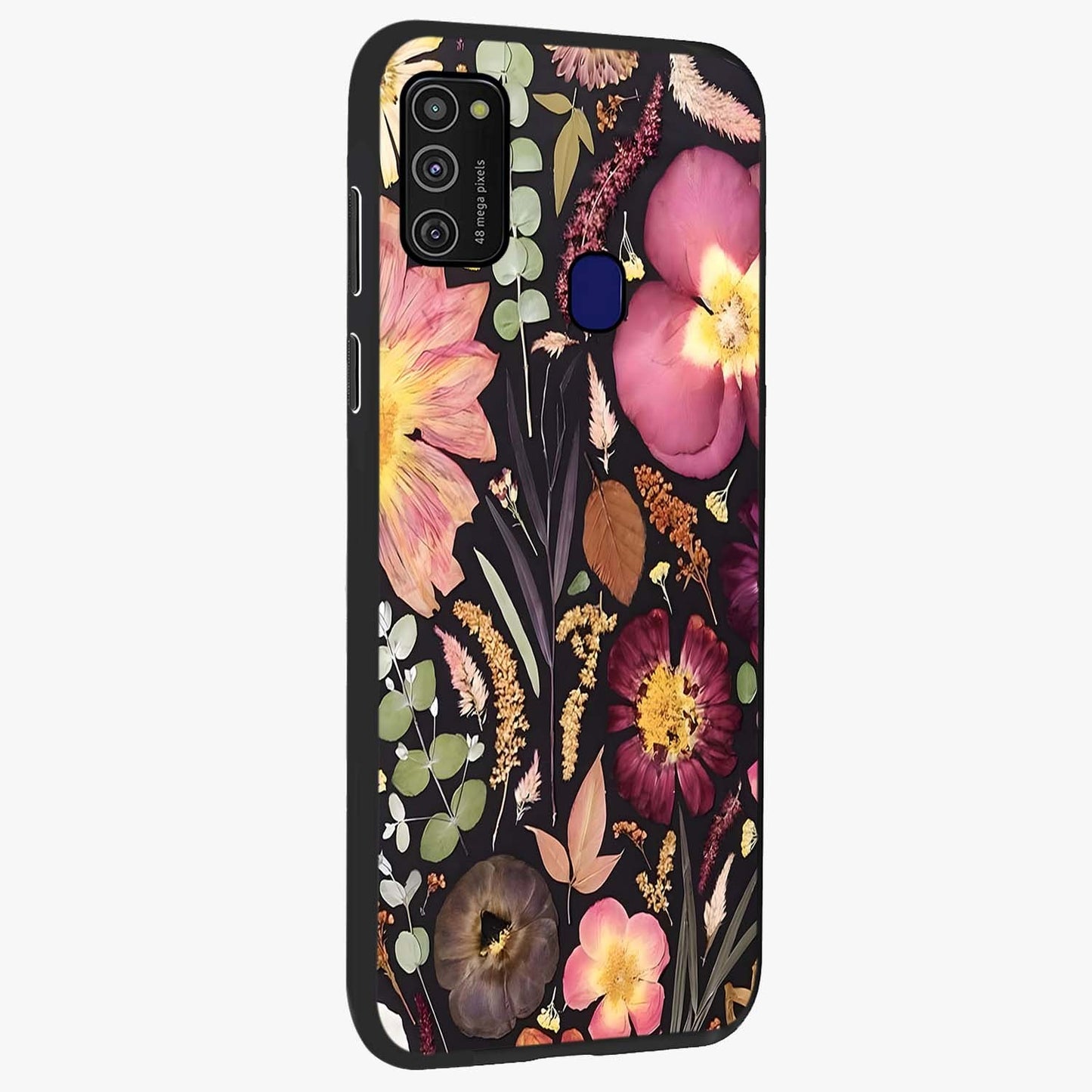 Petal Dream Tapestry Glass Case upright view showcasing detailed floral tapestry artwork with artistic nature theme.
