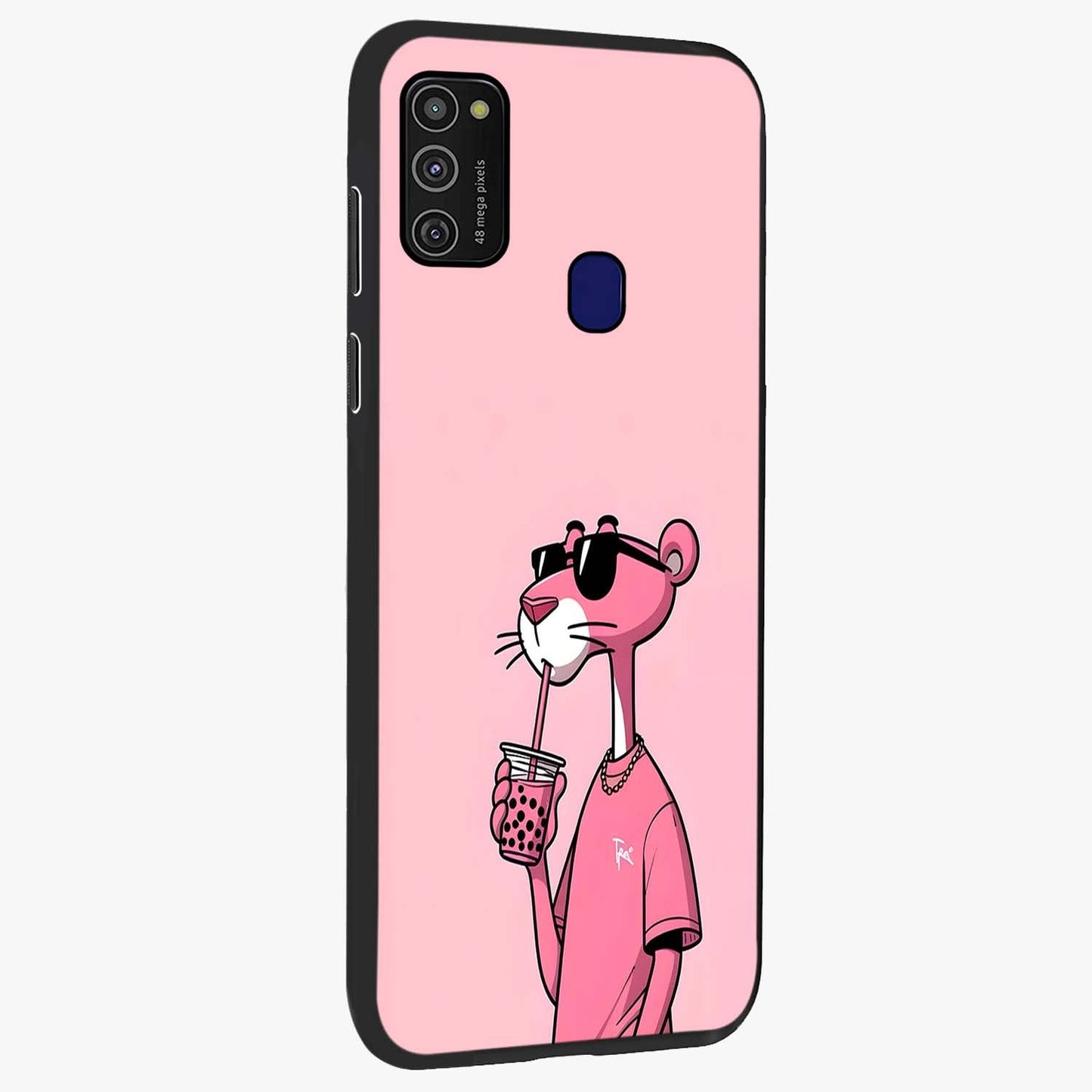Pink Panther Glass Case upright view showcasing fun animated artwork with stylish retro cartoon theme.
