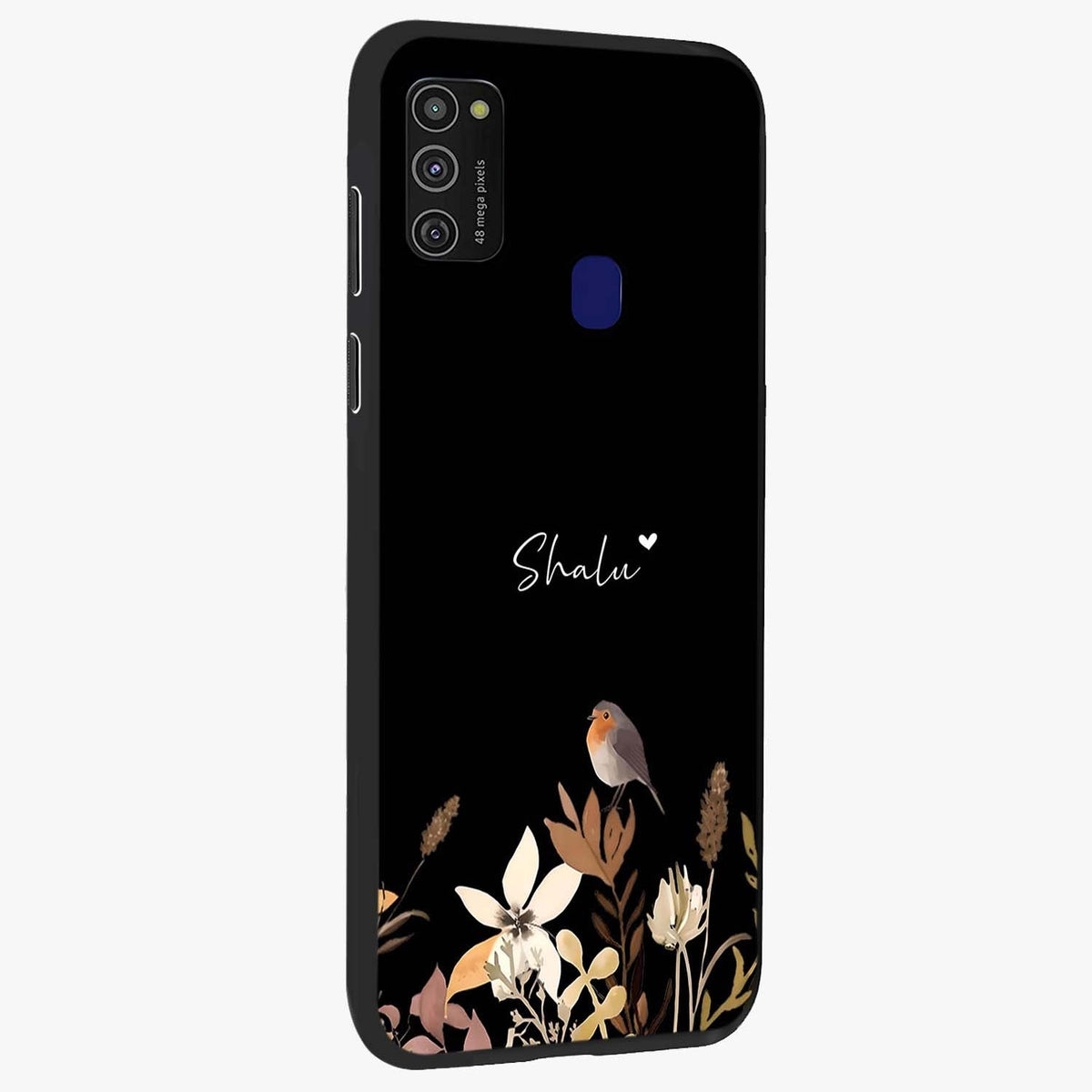Quiet Garden Tune Custom Name Glass Case upright view showcasing serene botanical artwork with personalized aesthetic.