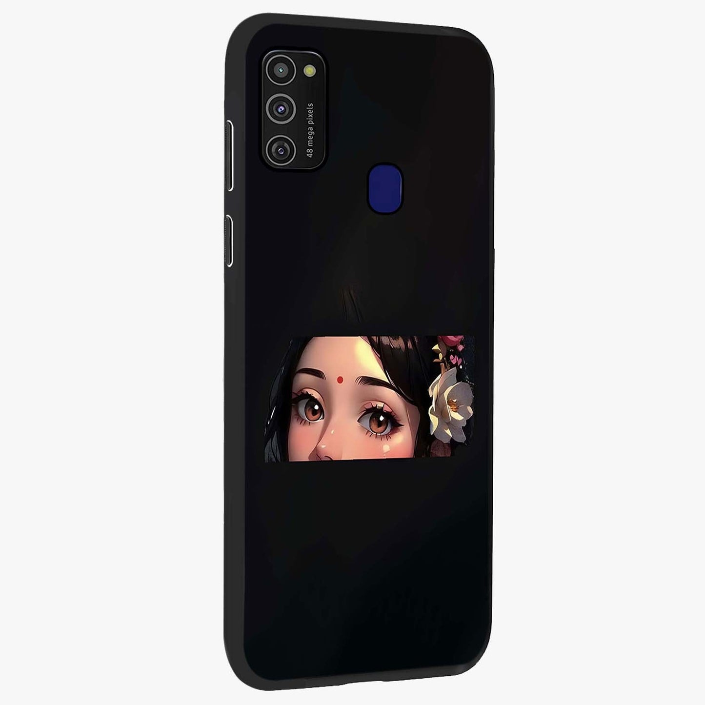 Radha Divine Embrace Glass Case upright view showcasing sacred Radha themed artwork with peaceful devotional style.