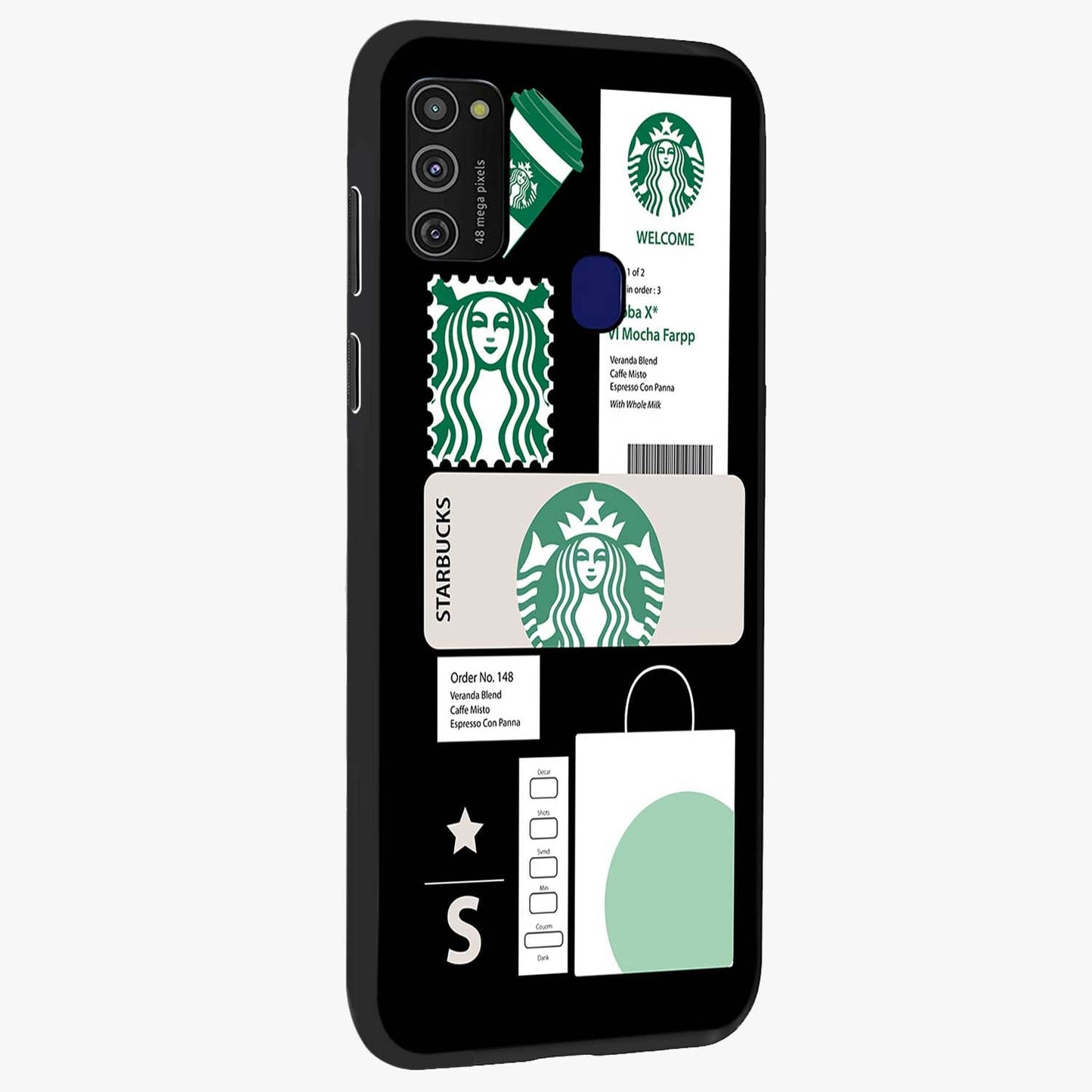 Starbucks Mocha Glass Case upright view showcasing trendy coffee inspired artwork with modern lifestyle theme.