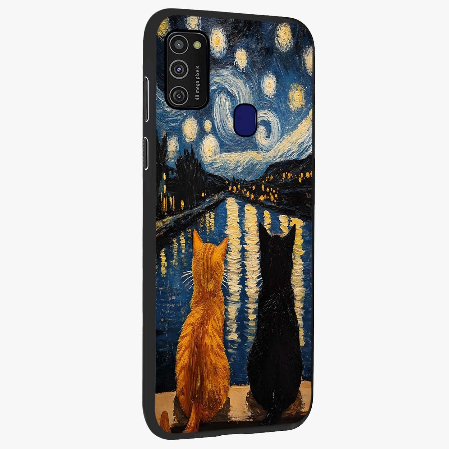 Starry River Cats Glass Case upright view showcasing adorable cat artwork with magical river and stars theme.