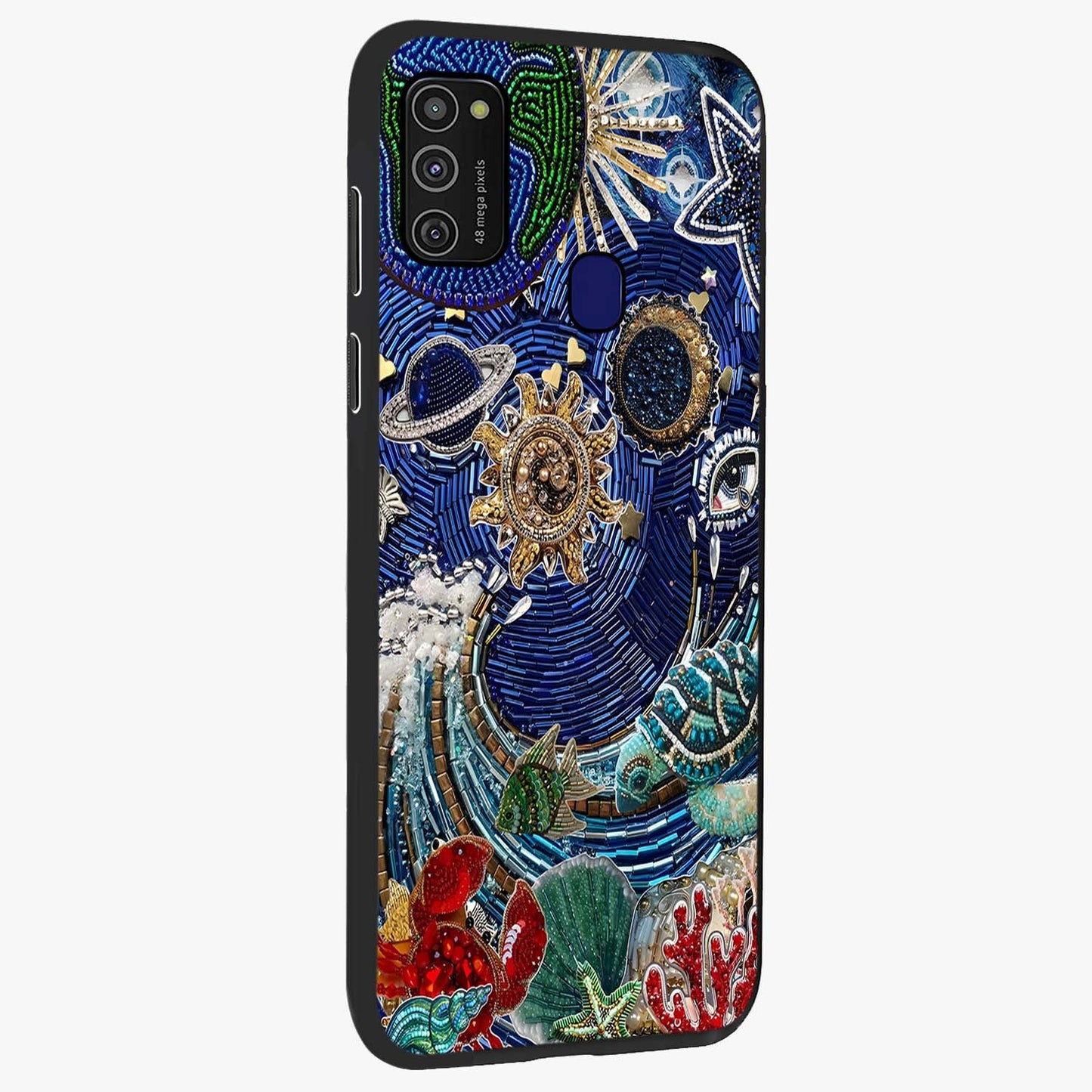 Universe Underwater Spark Glass Case upright view showcasing magical underwater galaxy artwork with vibrant cosmic theme.