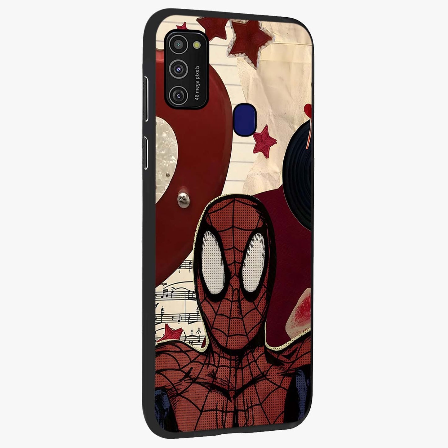 Web Warrior Vibes Glass Case upright view showcasing energetic superhero artwork with bold action theme.