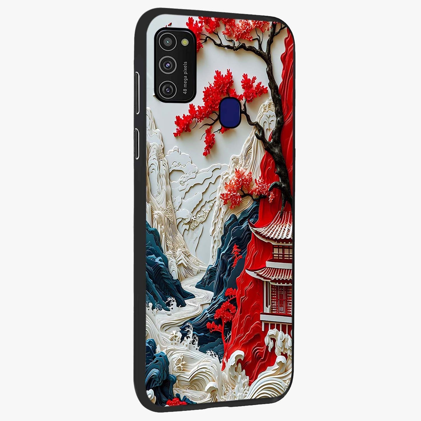 Whispers Of Sakura Waves Glass Case upright view showcasing delicate cherry blossom artwork with elegant nature theme.