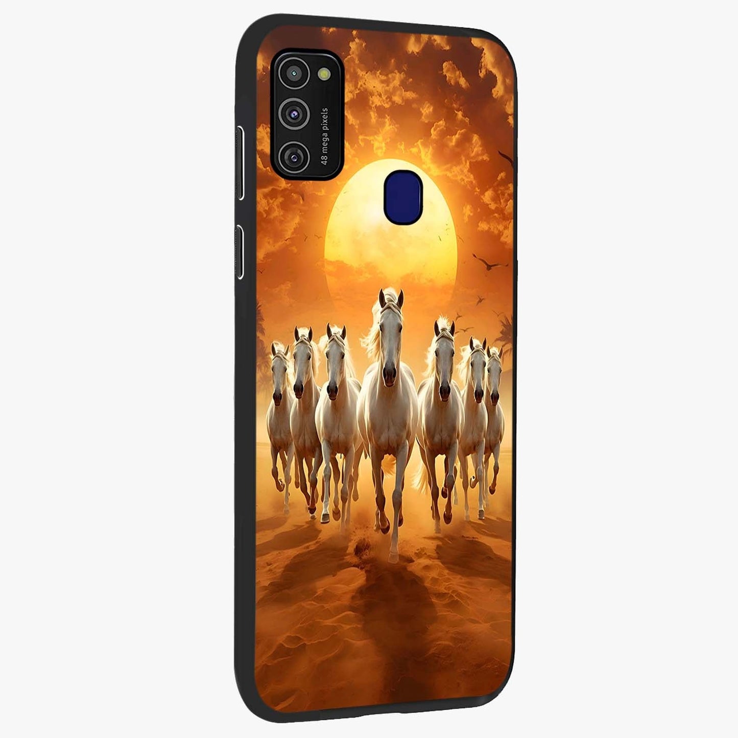 Wild Sunset Majesty Glass Case upright view showcasing dramatic sunset artwork with bold nature theme.