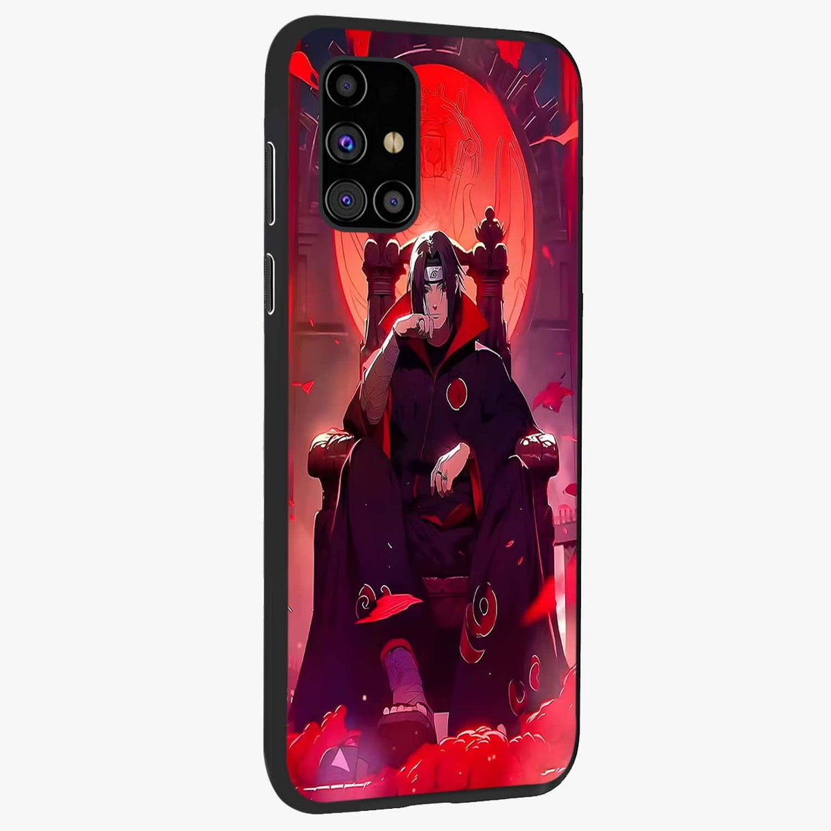 Blood Moon Sovereign Glass Case upright view showcasing powerful moon inspired artwork with cosmic aesthetic style.