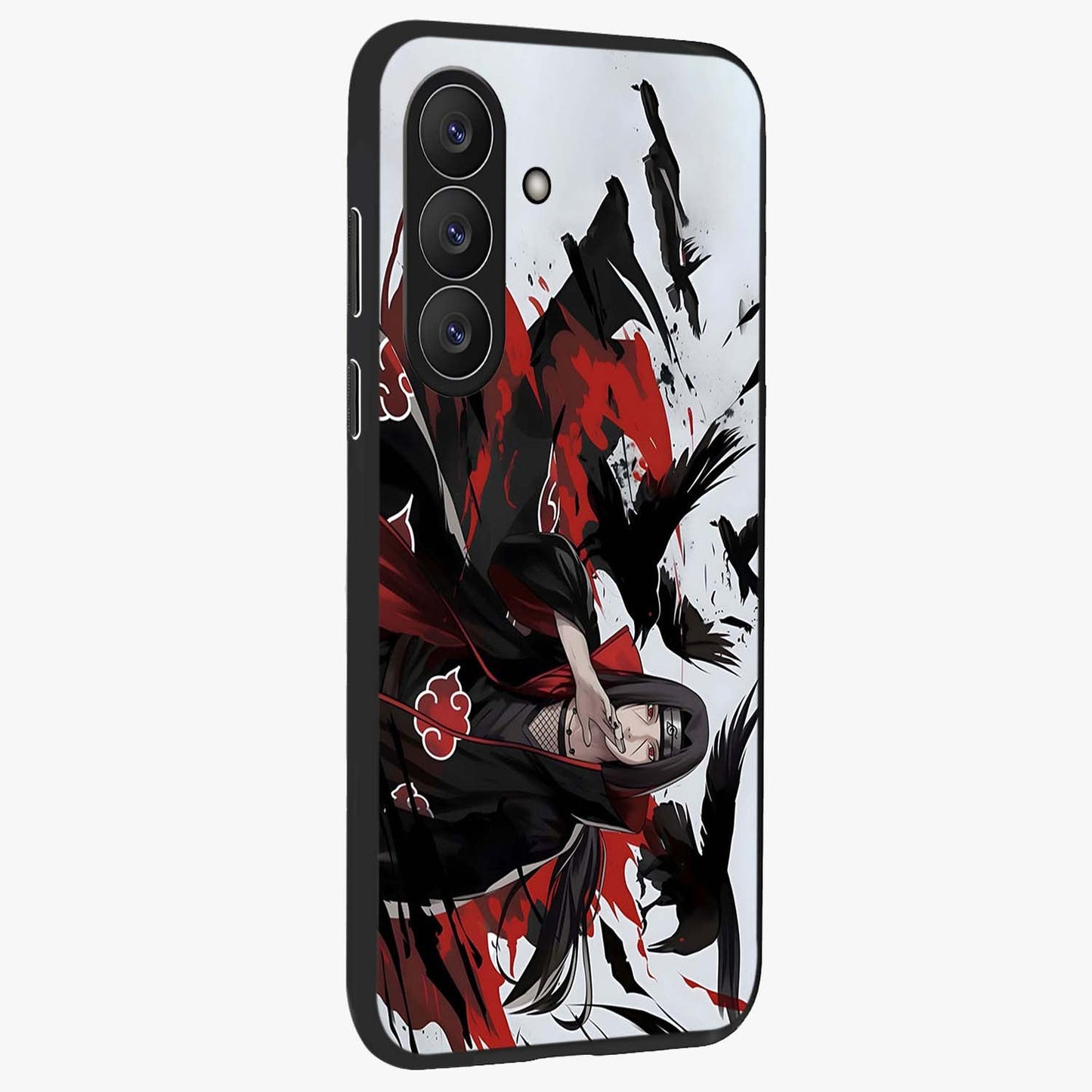 Crimson Crow Illusion Glass Case upright view showcasing striking crow illusion artwork with intense crimson theme.