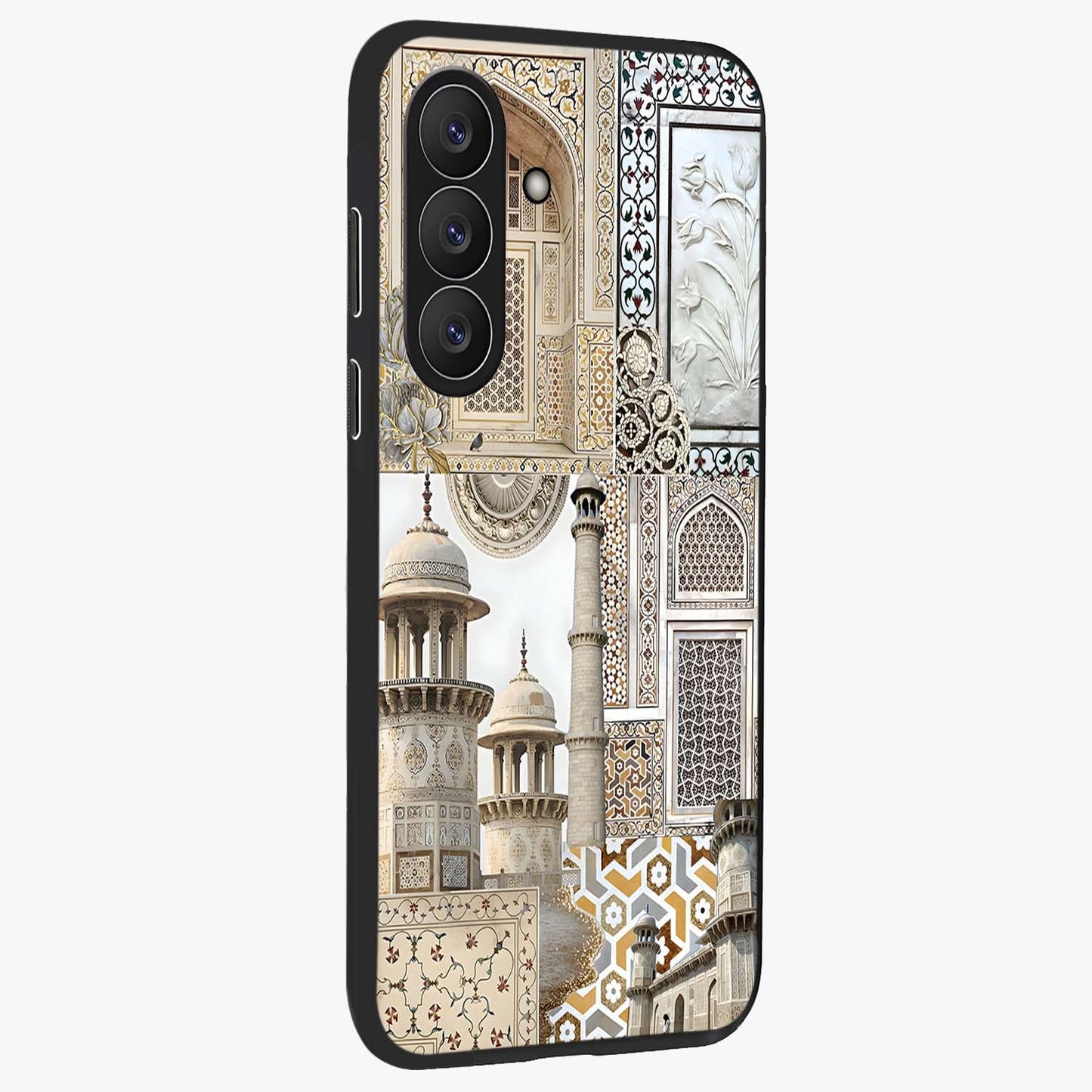 Mughal Marble Legacy Glass Case upright view showcasing ornate Mughal design with luxurious traditional theme.