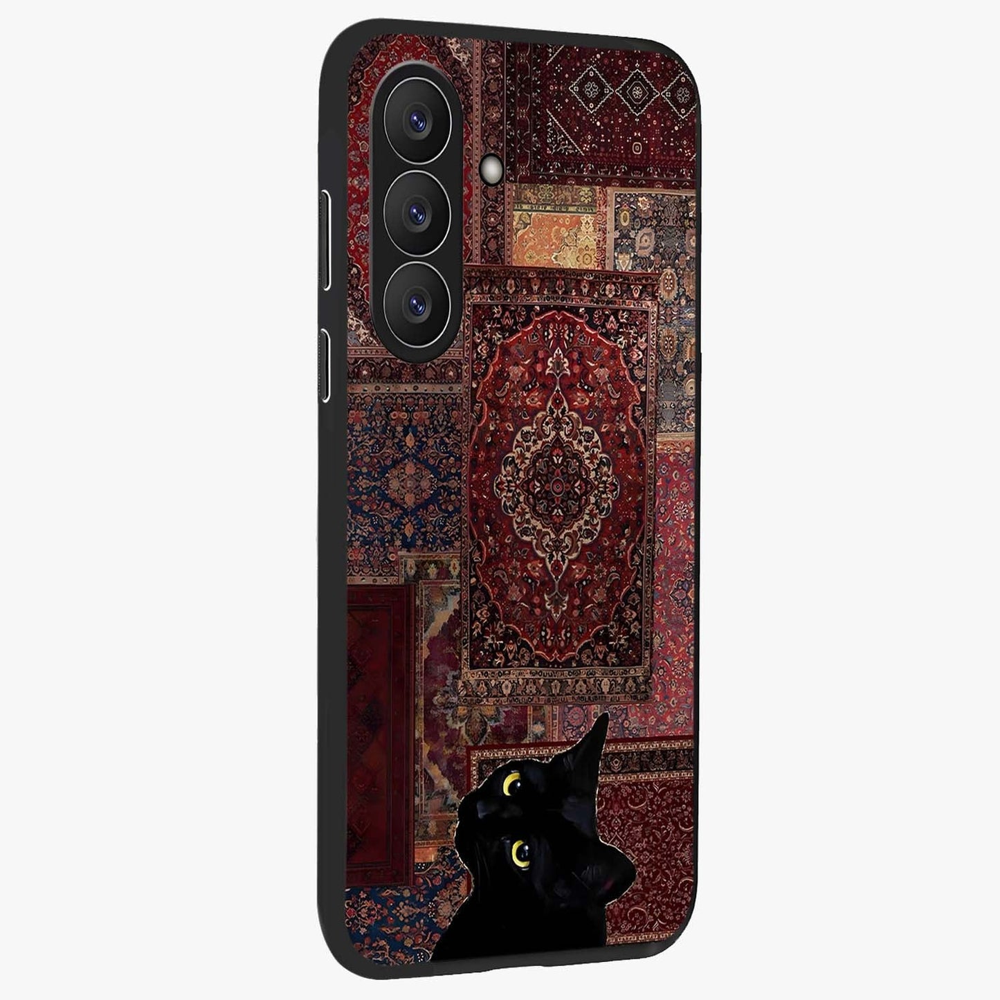 Regal Magic Cat Apple Glass Case upright view showcasing charming cat artwork with playful magical theme.
