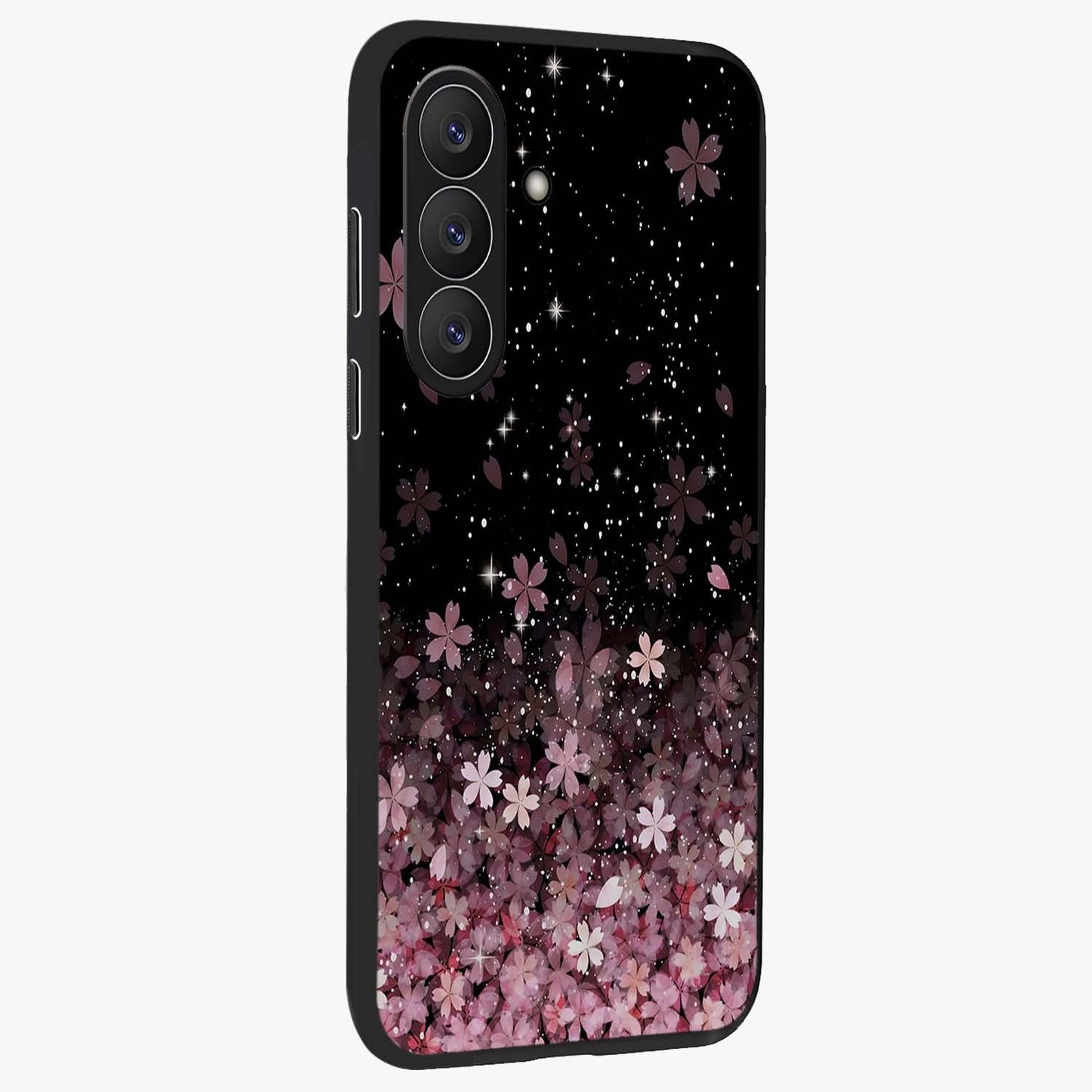 Small Starry Flowers Glass Case upright view showcasing charming floral artwork with dreamy starry theme.