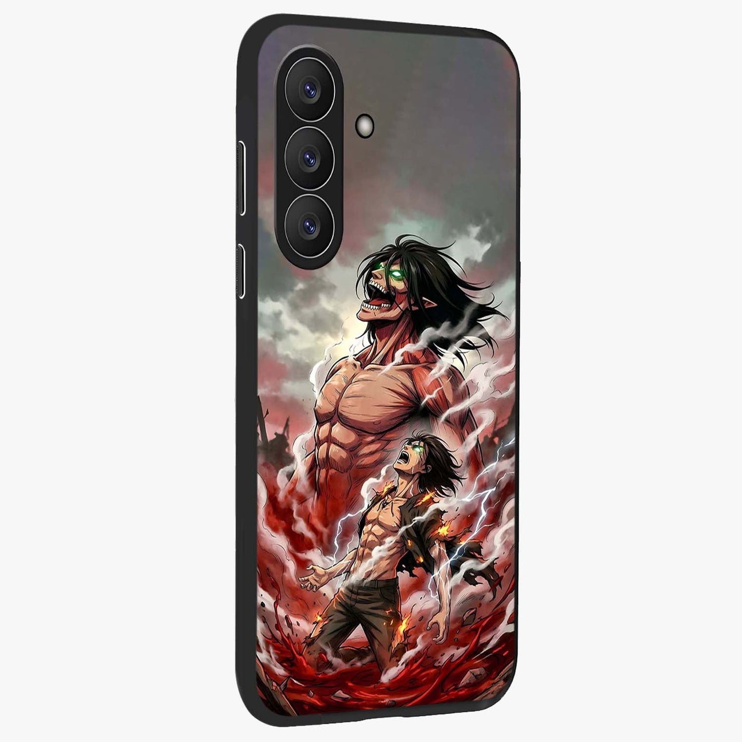 Titan Awakening Fury Glass Case upright view showcasing intense titan artwork with epic fantasy theme.