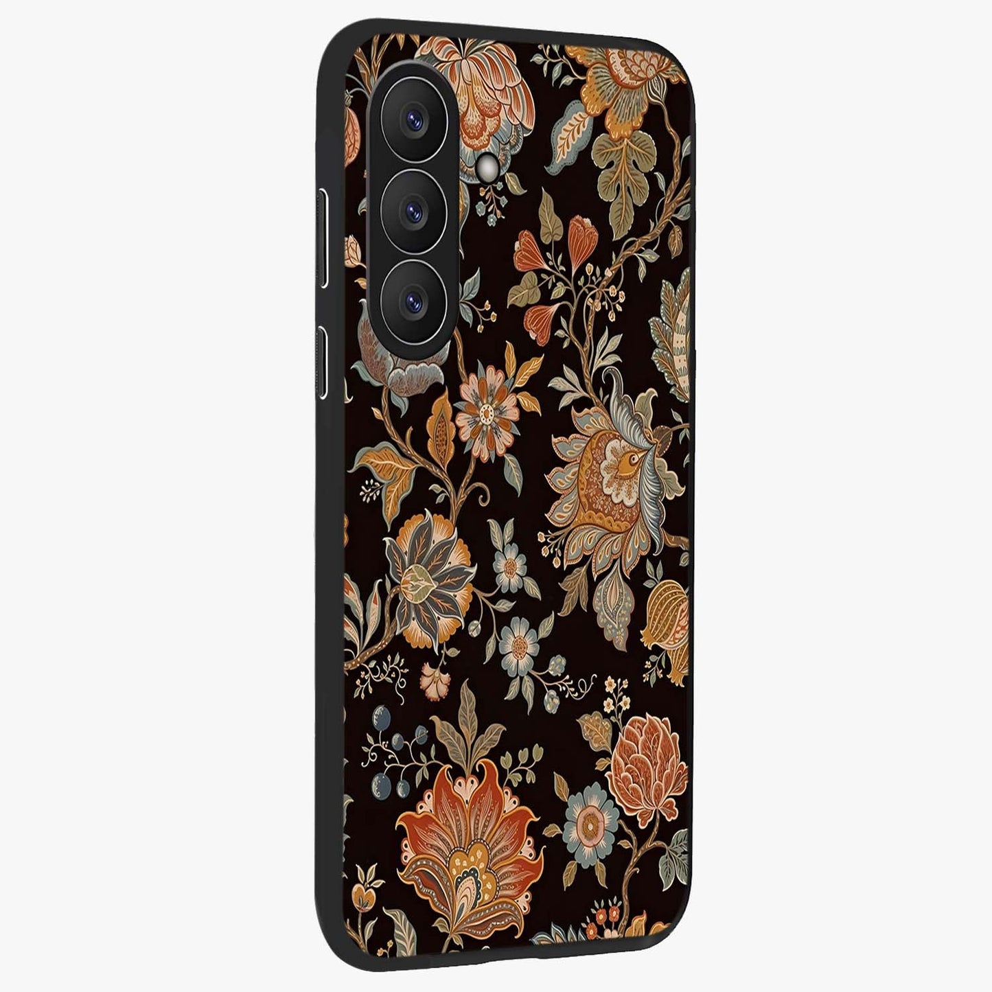 Vintage Floral Dream Glass Case upright view showcasing delicate floral artwork with timeless vintage theme.