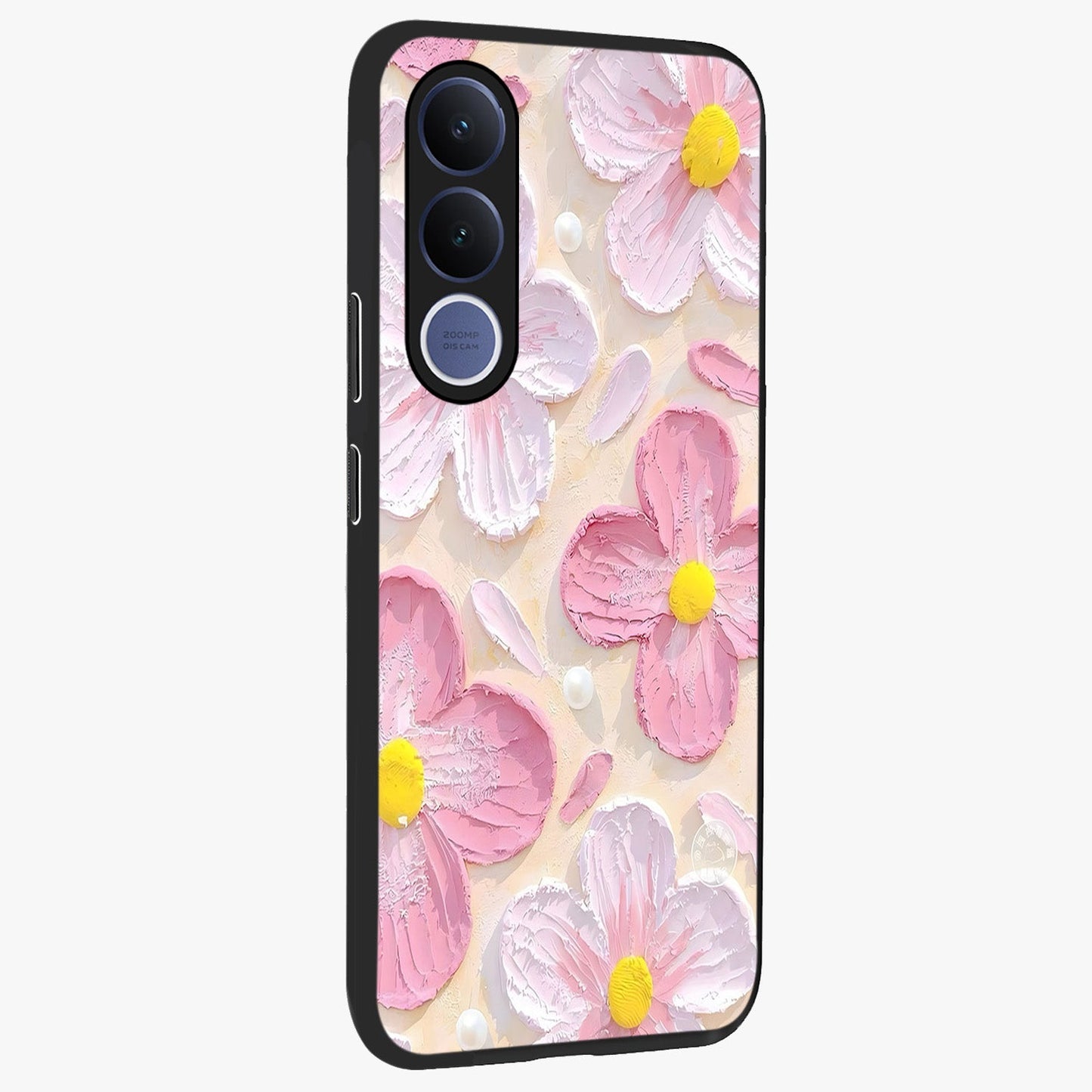 Blush Bloom Texture Glass Case upright view showcasing delicate blush floral texture with modern minimal style.