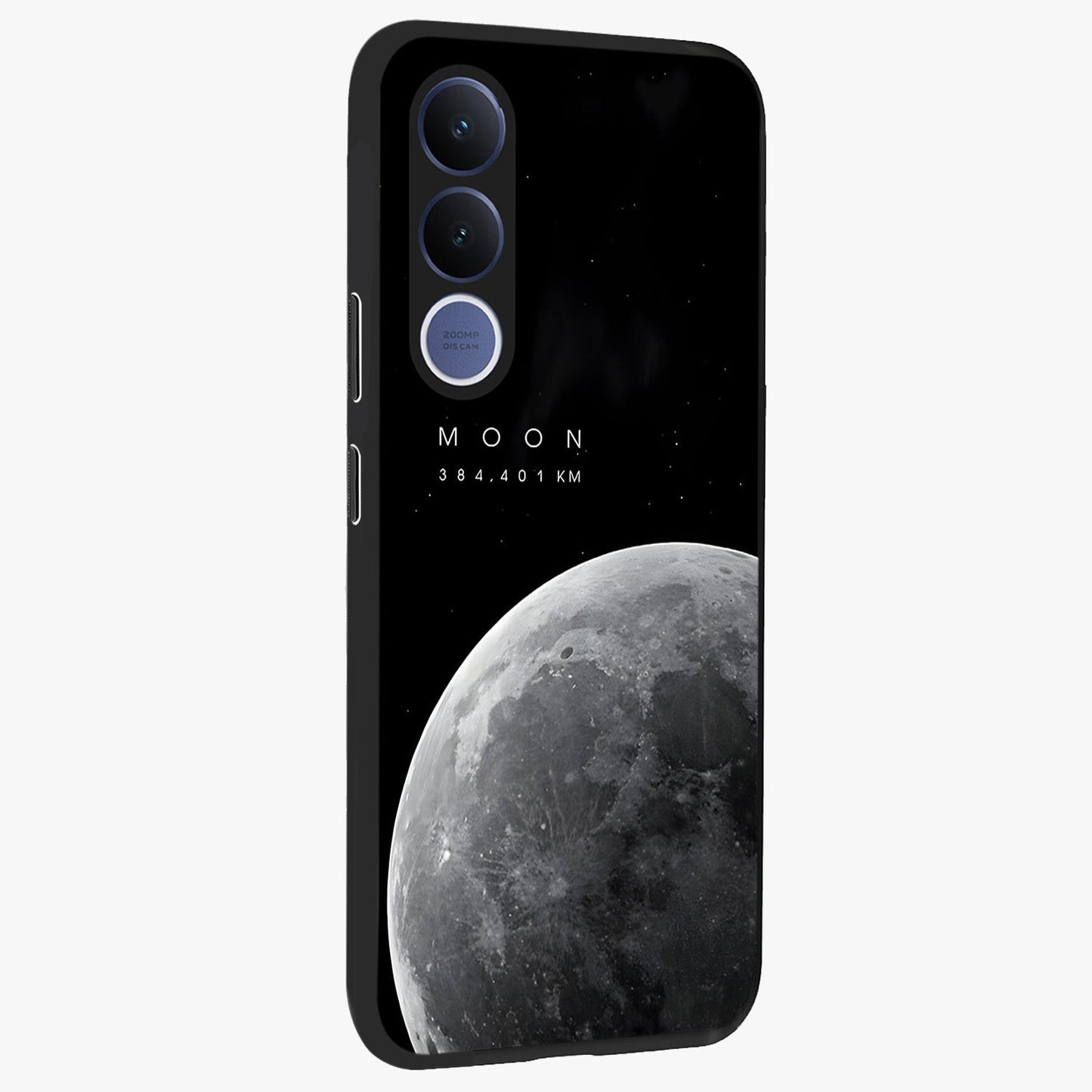 Cosmic Moon Glow Glass Case upright view showcasing luminous moon illustration with dreamy cosmic style.
