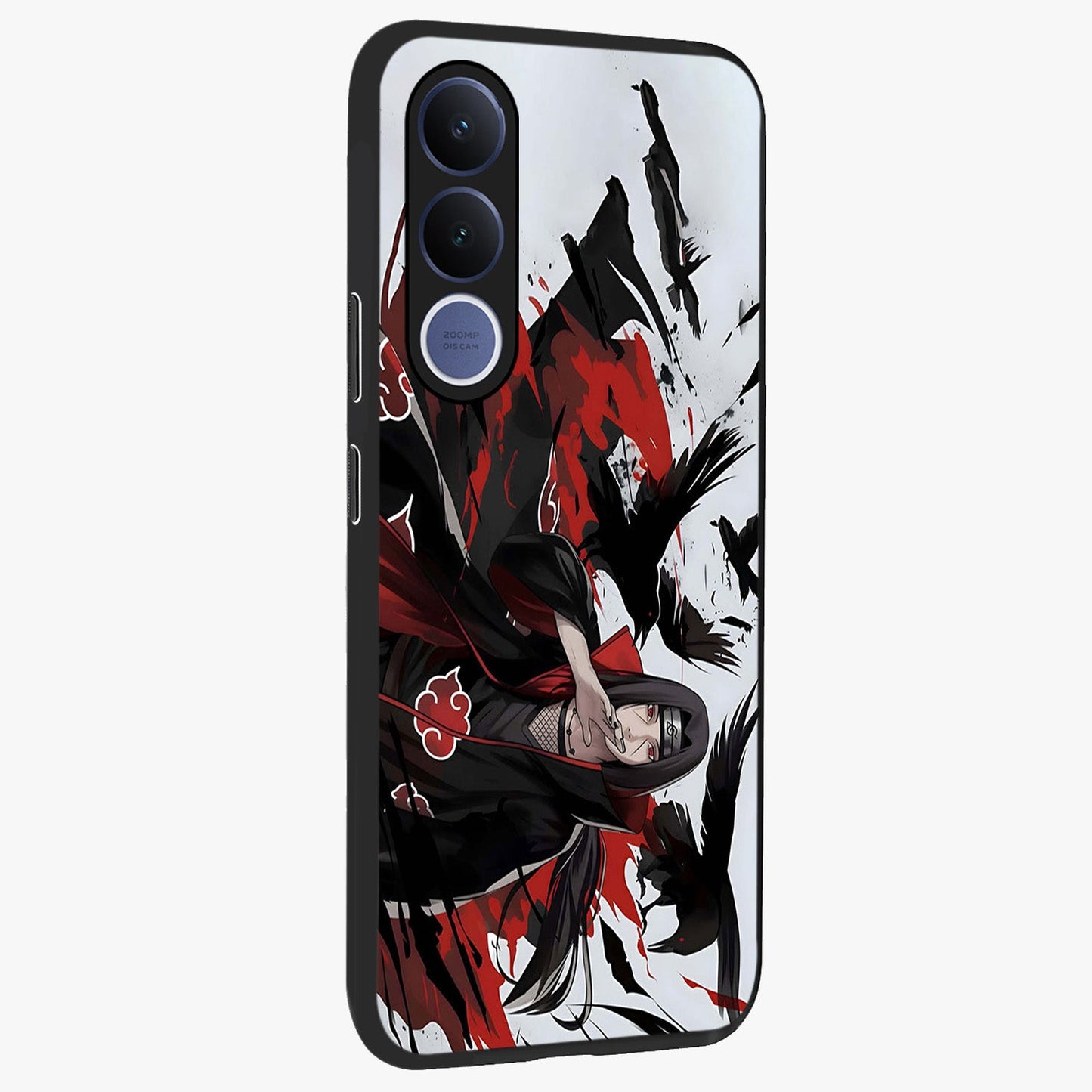 Crimson Crow Illusion Glass Case upright view showcasing striking crow illusion artwork with intense crimson theme.