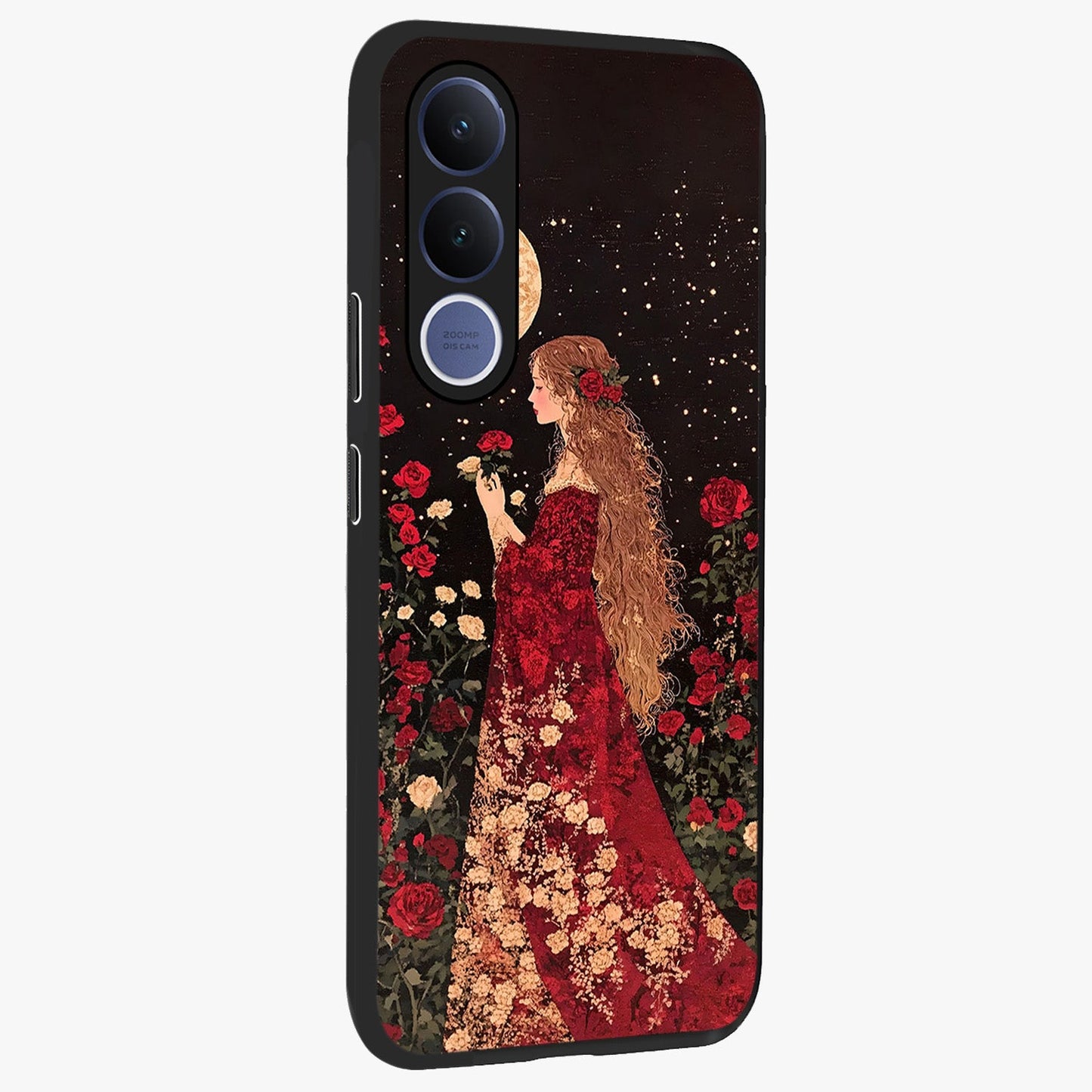 Crimson Dreams Glass Case upright view showcasing dreamy red toned artwork with modern aesthetic style.