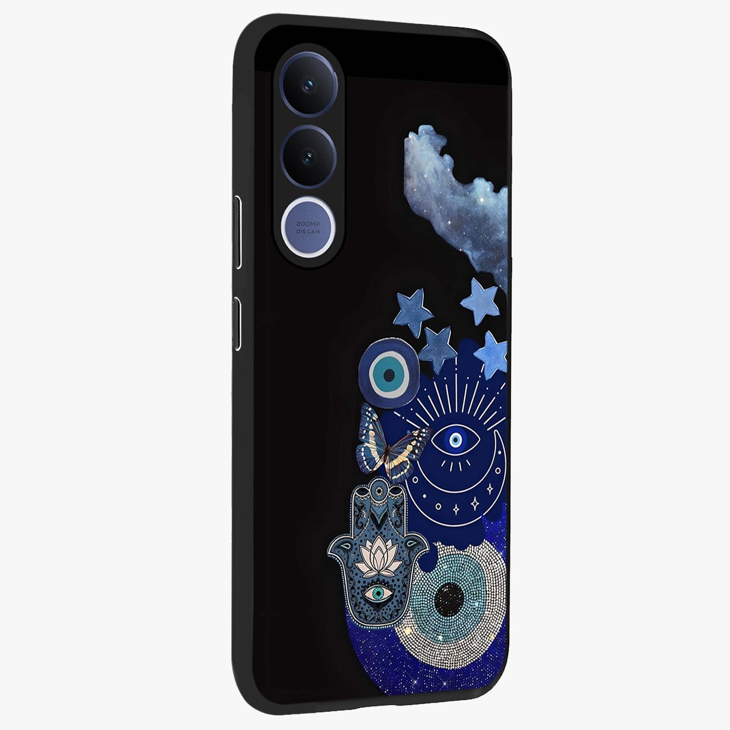 Galactic Charm Cluster Glass Case upright view showcasing glowing cosmic charm artwork with magical celestial style.
