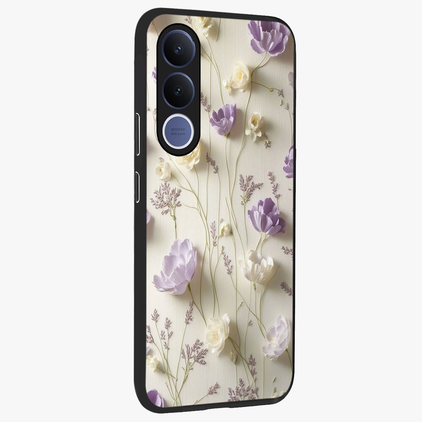 Lilac Breeze Harmony Glass Case upright view showcasing delicate lilac artwork with peaceful floral theme.