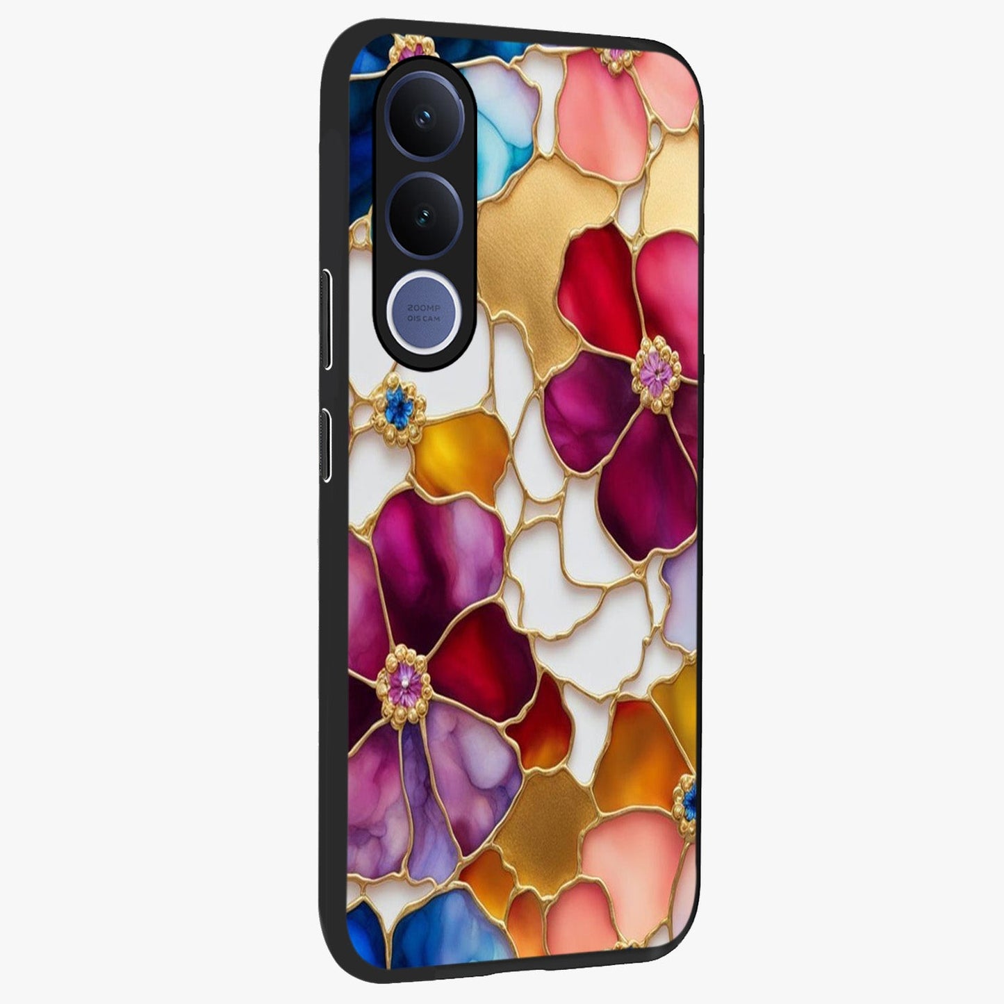 Marble Flower Pattern Glass Case upright view showcasing decorative marble flower artwork with refined style.