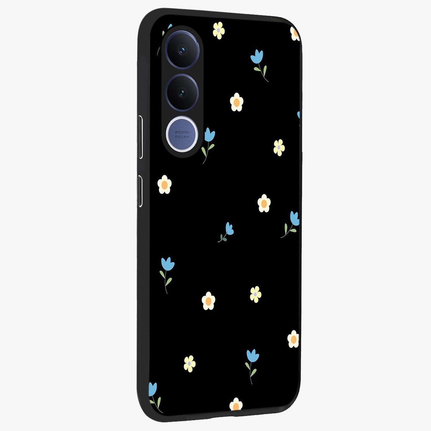 Minimal Petal Whispers Glass Case upright view showcasing elegant floral artwork with modern minimalist style.