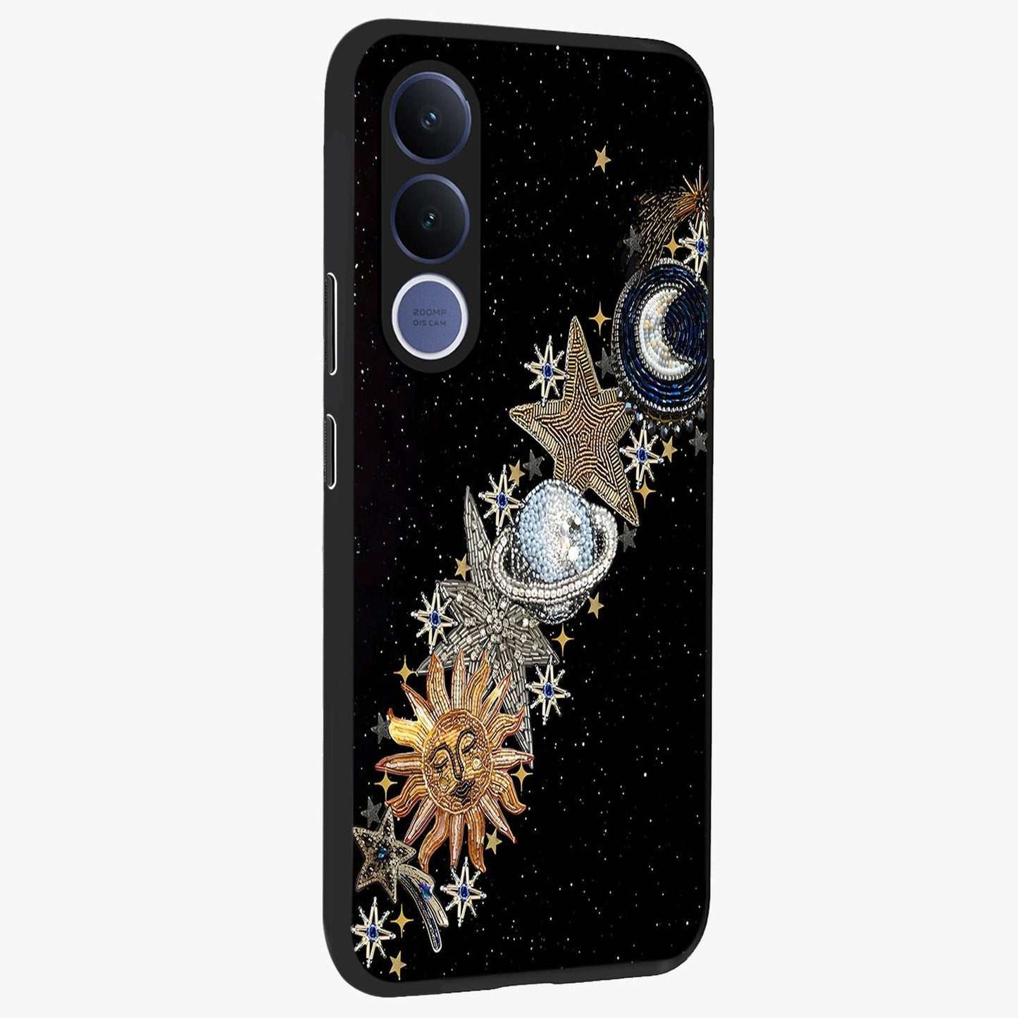 Pearls Universe Object Glass Case upright view showcasing decorative pearl themed artwork with cosmic elegance.