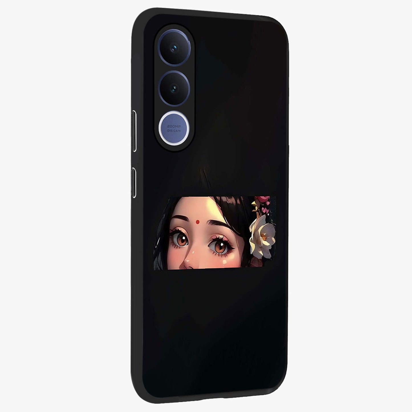 Radha Divine Embrace Glass Case upright view showcasing sacred Radha themed artwork with peaceful devotional style.