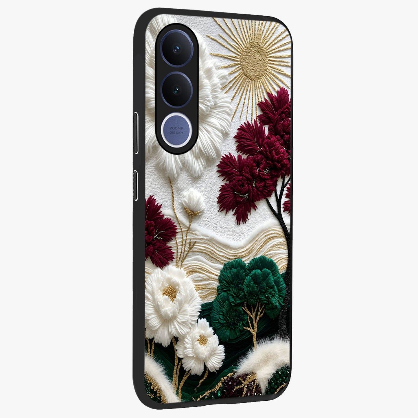Radiant Bloom Elegance Glass Case upright view showcasing decorative flower artwork with refined botanical theme.