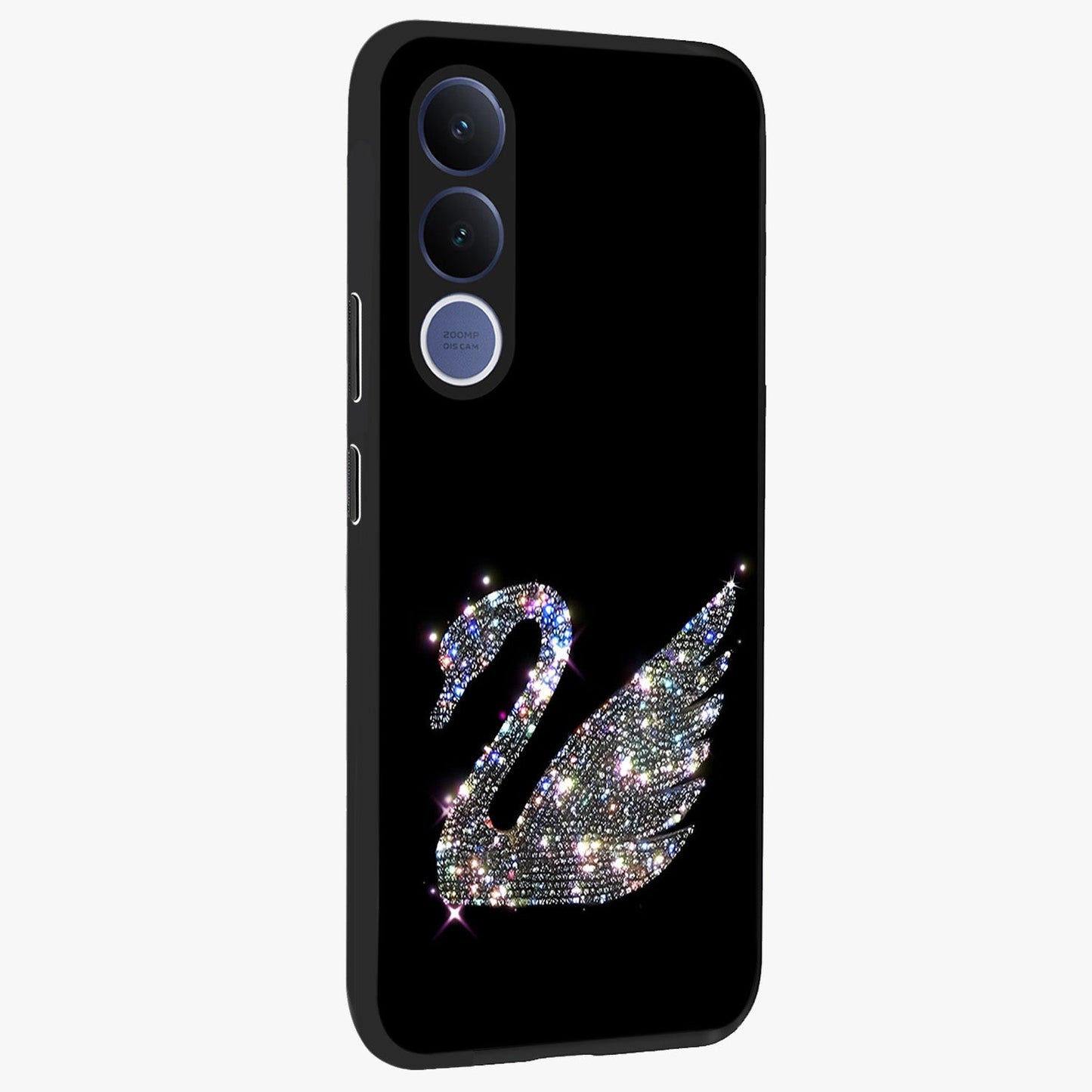 Starlit Swan Grace Glass Case upright view showcasing beautiful swan artwork with peaceful night themed design.