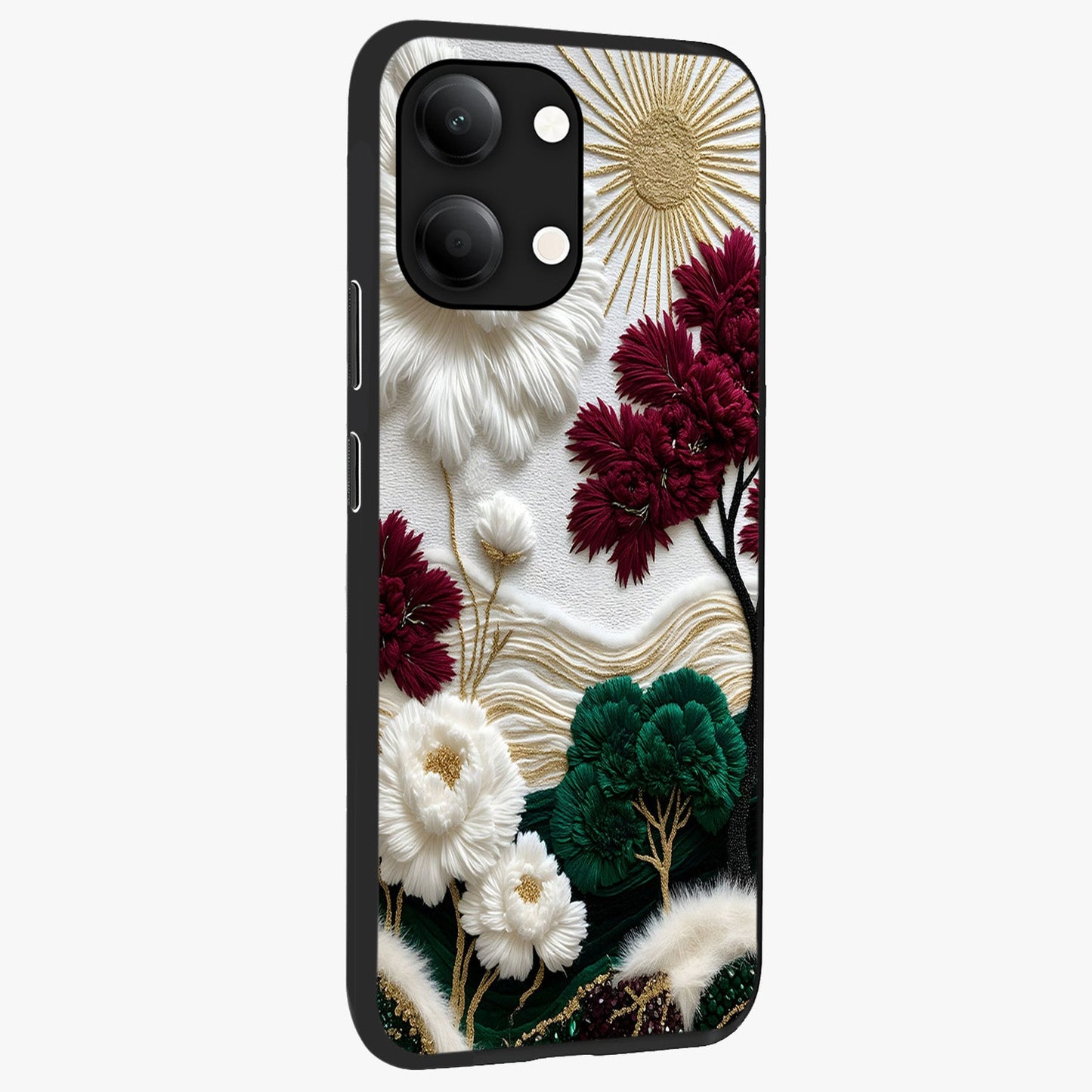 Radiant Bloom Elegance Glass Case upright view showcasing decorative flower artwork with refined botanical theme.