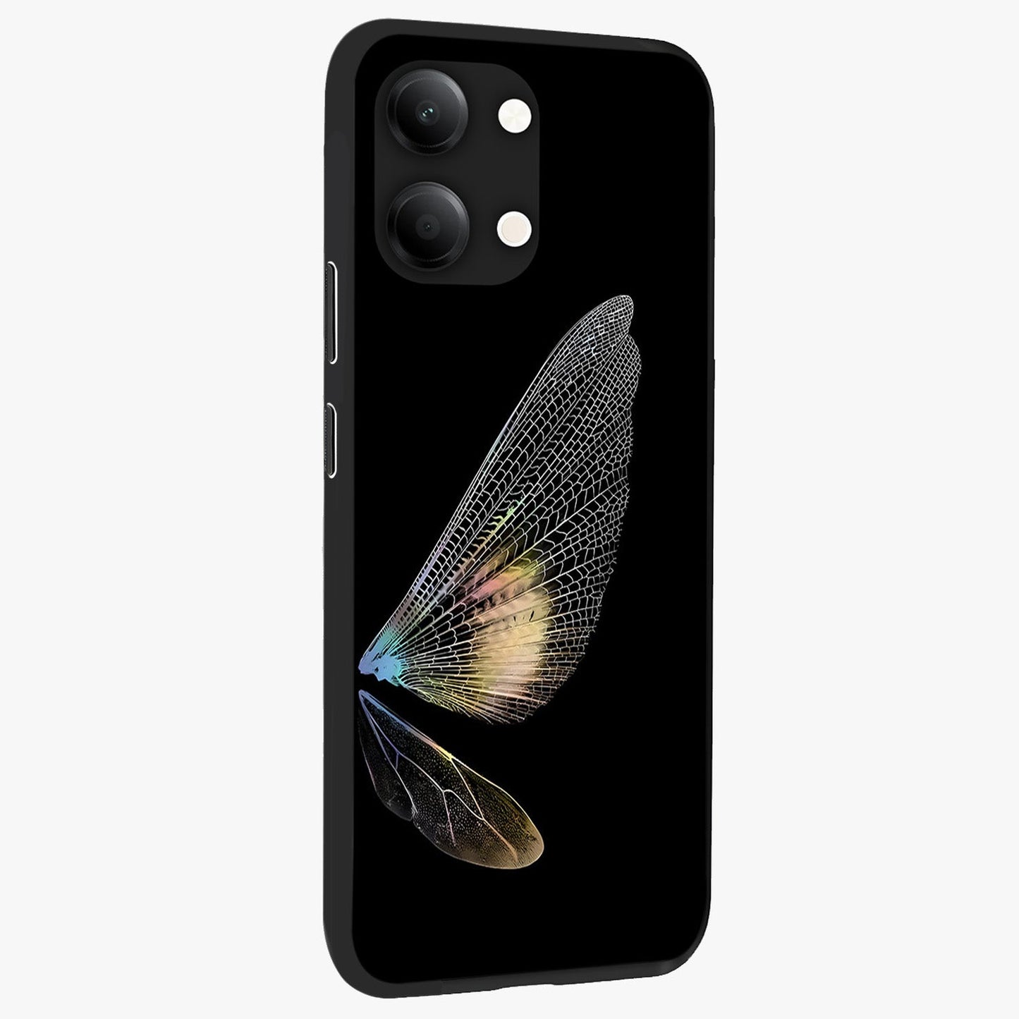 Whispers Of Wings Glass Case upright view showcasing elegant wing artwork with light airy theme.