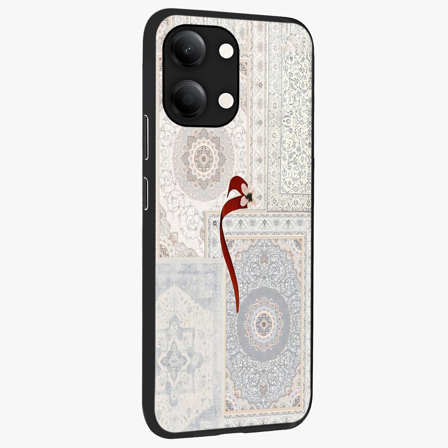 White Aesthetic Bow Glass Case upright view showcasing delicate ribbon bow artwork with cute minimalist theme.