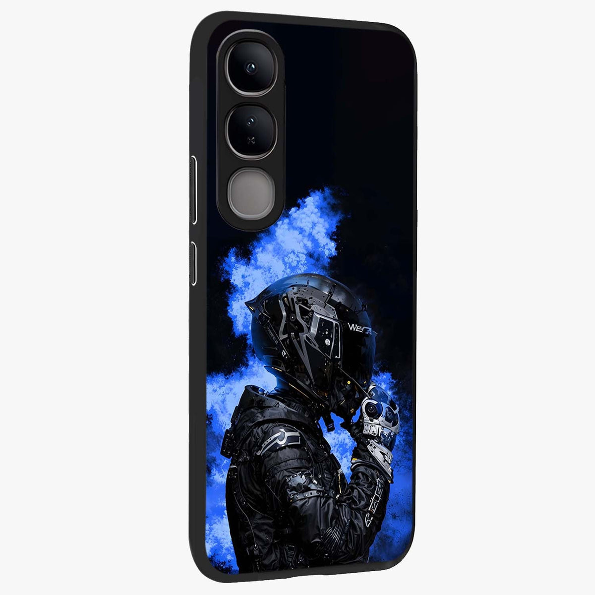 Cyber Sentinel Protocol Glass Case upright view showcasing advanced cyber sentinel artwork with futuristic tech theme.