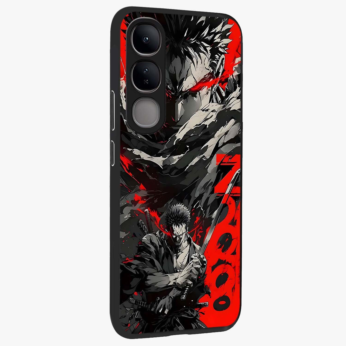 Demon Sword Resolve Glass Case upright view showcasing dramatic warrior artwork with intense battle theme.