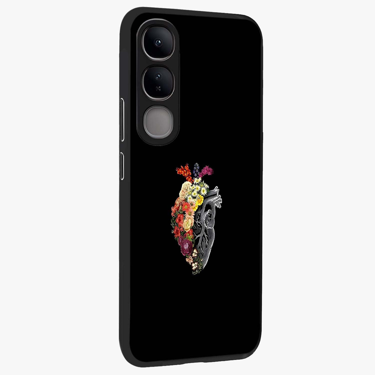 Heart With Flowers Glass Case upright view showcasing decorative heart and floral artwork with sweet romantic theme.
