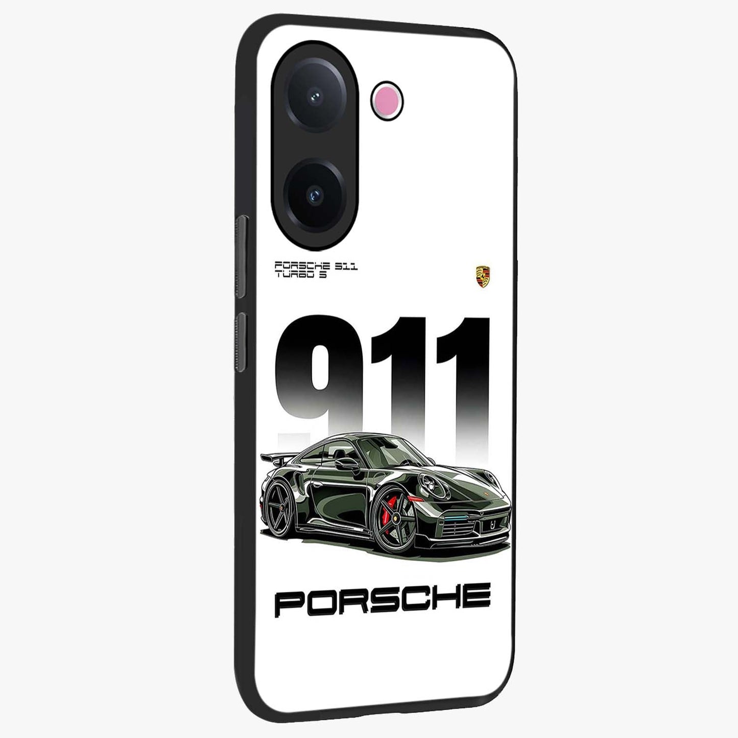 911 Turbo Dominance Glass Case upright perspective showcasing powerful racing design and modern automotive aesthetic.