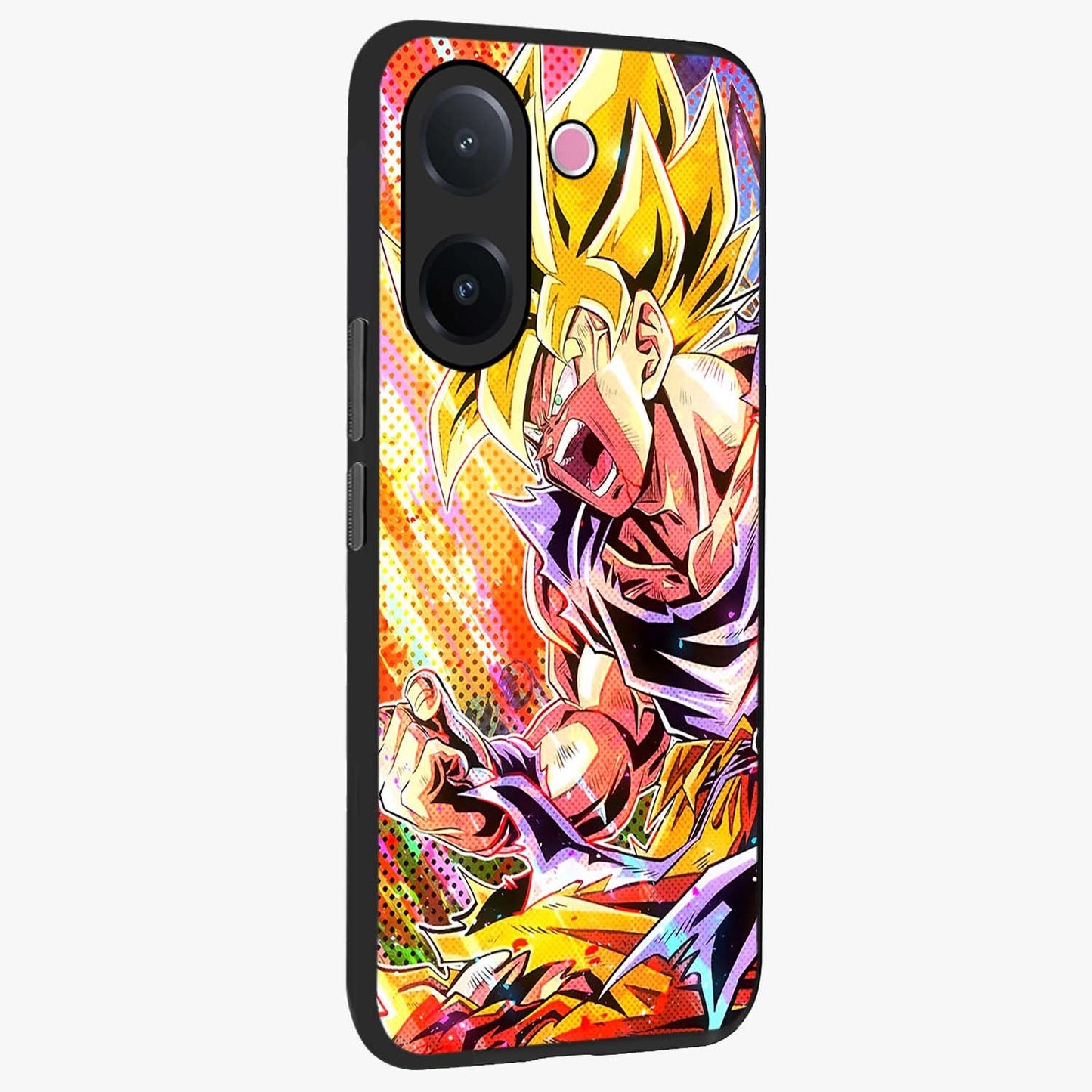 Firing Goku Glass Case upright view showcasing energetic anime artwork with bold warrior theme.