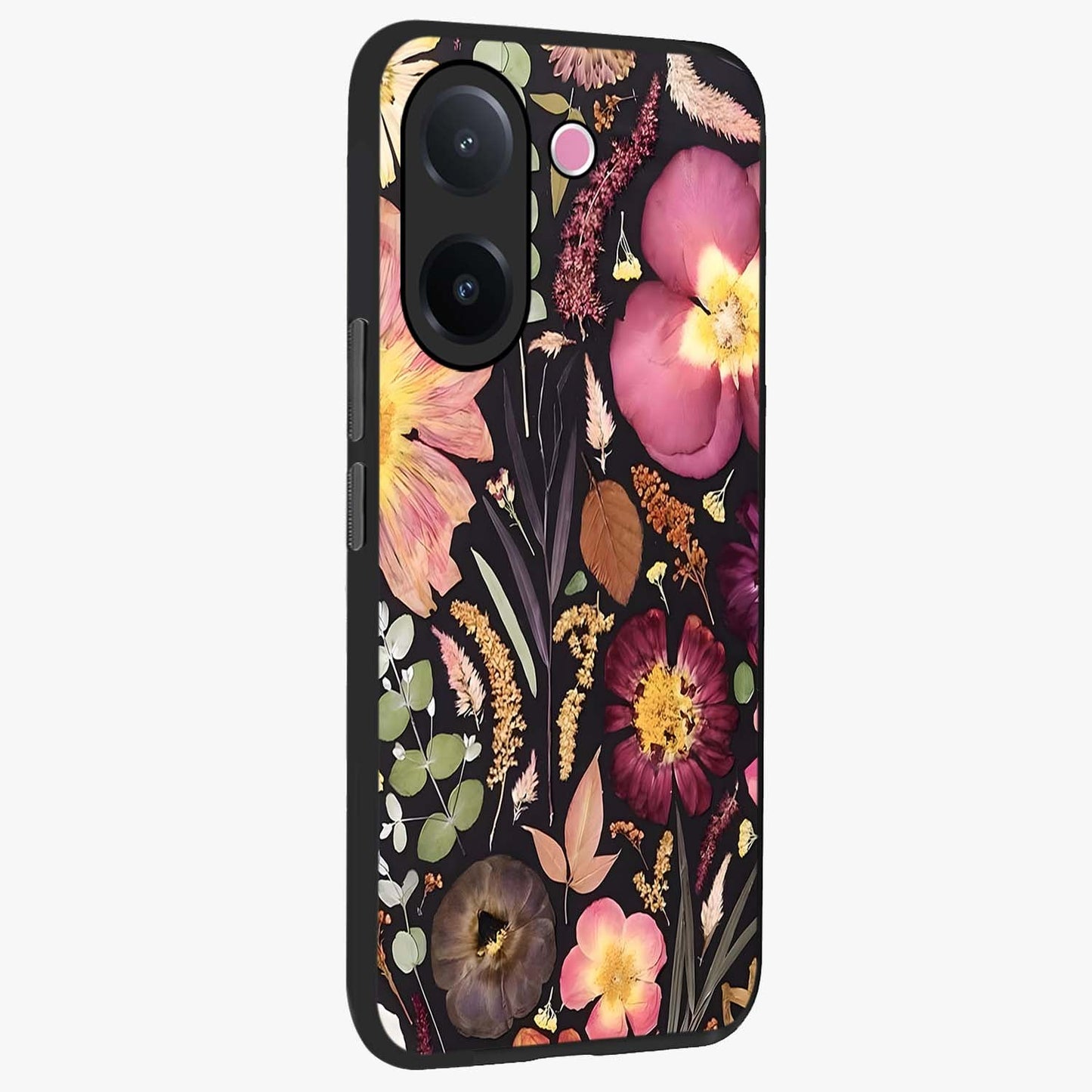 Petal Dream Tapestry Glass Case upright view showcasing detailed floral tapestry artwork with artistic nature theme.