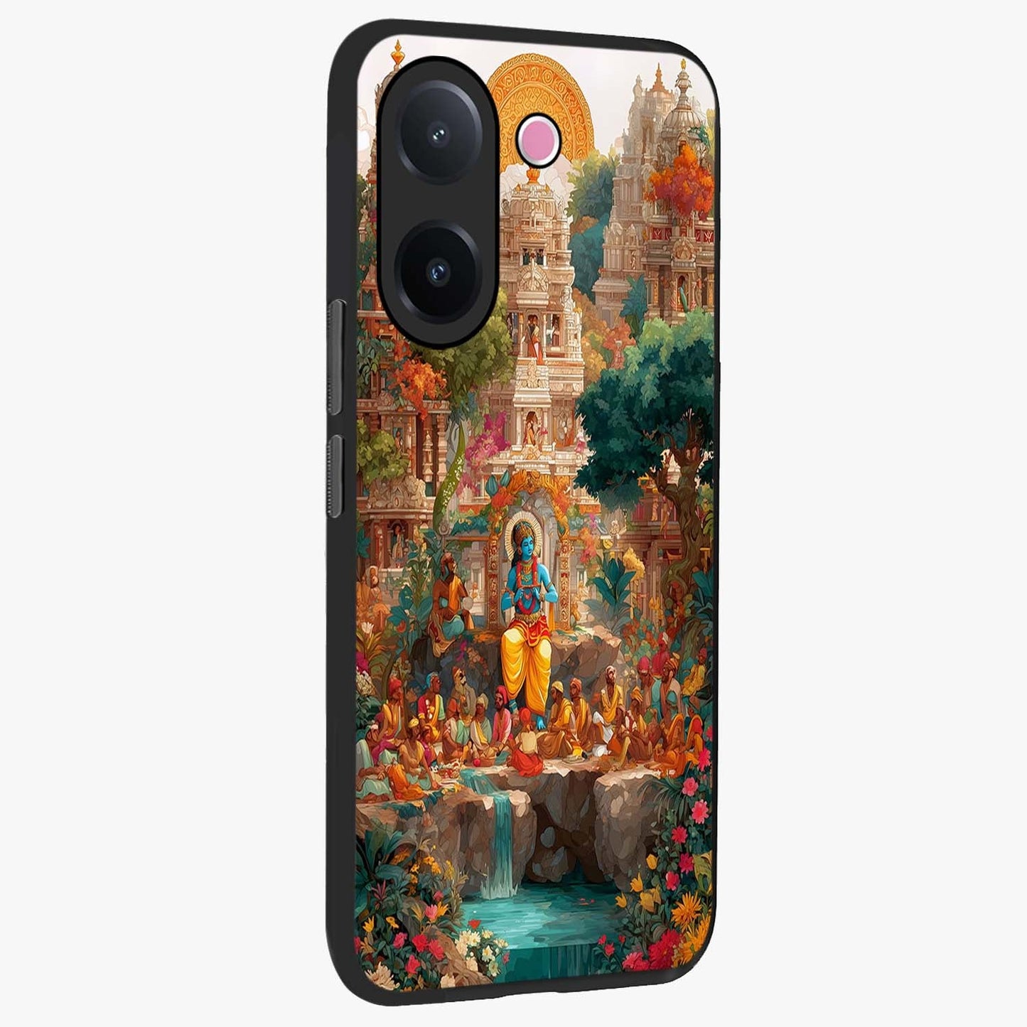Sacred Sunlight Gods Glass Case upright view showcasing glowing divine artwork with sacred mythological theme.
