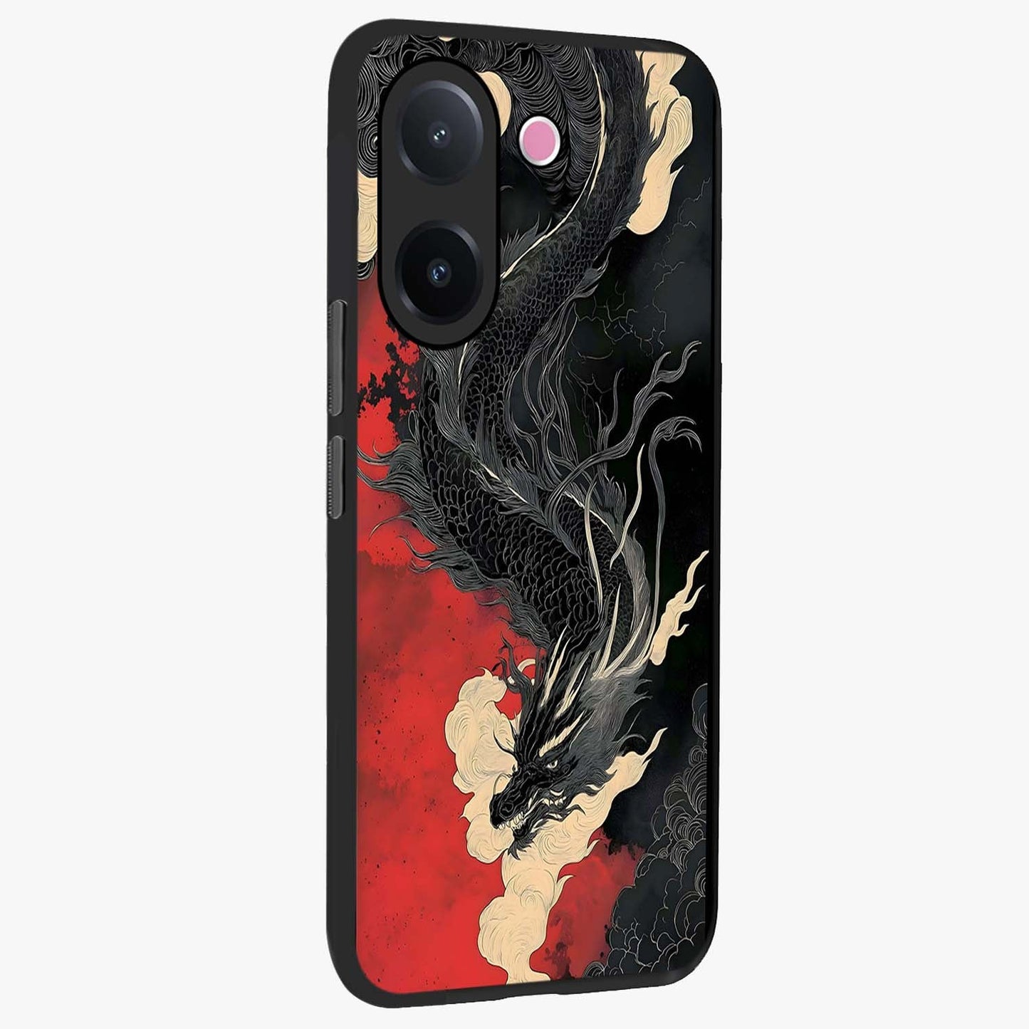 Shadow Dragon Fury Glass Case upright view showcasing intense dragon artwork with dramatic shadow theme.