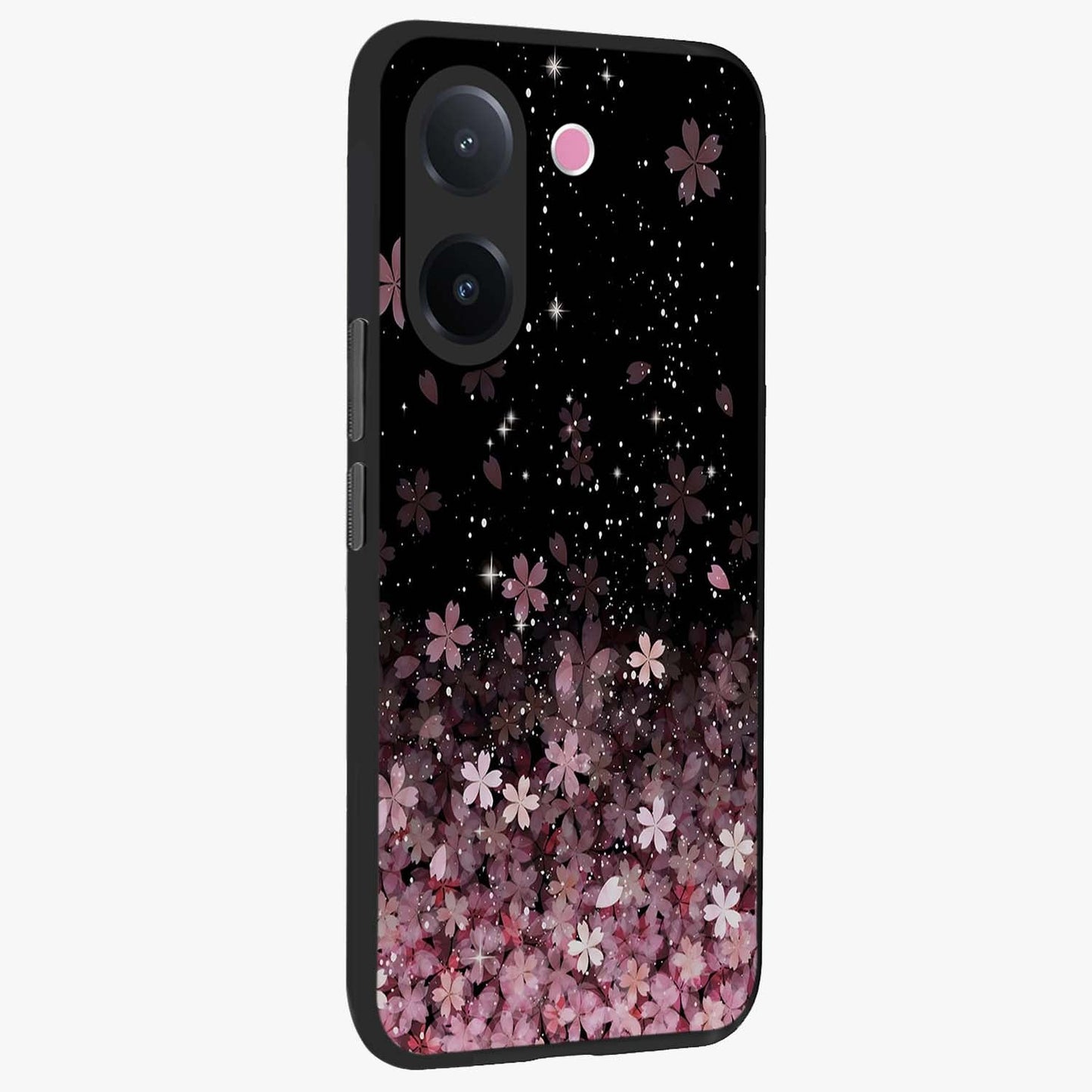Small Starry Flowers Glass Case upright view showcasing charming floral artwork with dreamy starry theme.