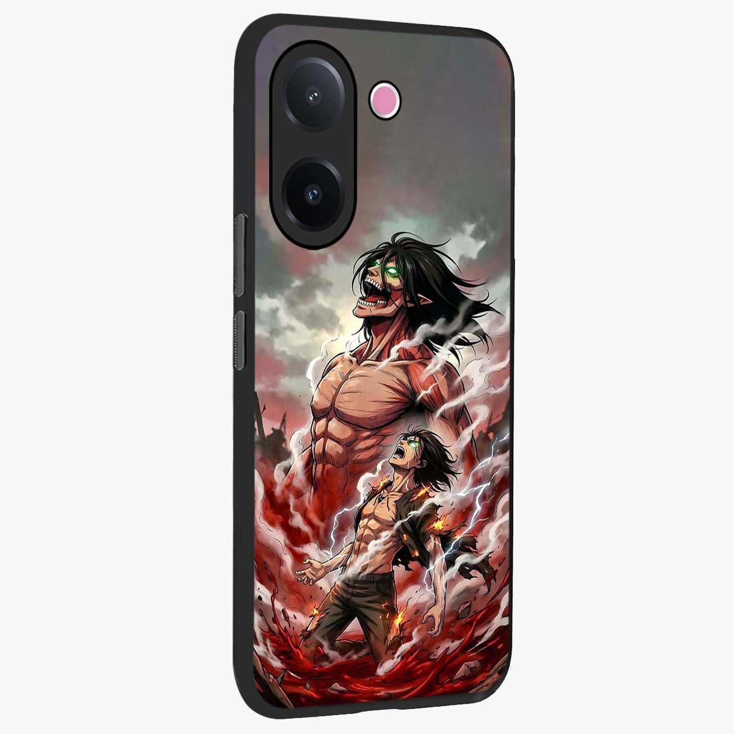 Titan Awakening Fury Glass Case upright view showcasing intense titan artwork with epic fantasy theme.
