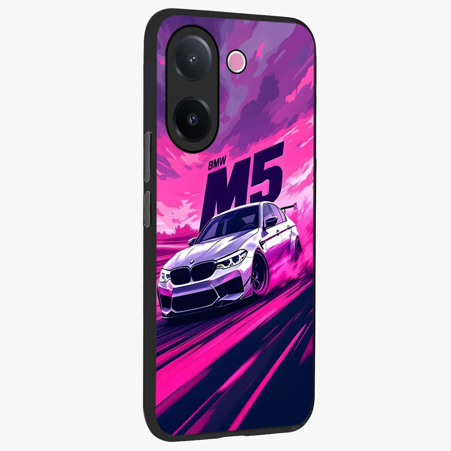 Velocity Drift Pulse Glass Case upright view showcasing powerful racing artwork with energetic motorsport theme.