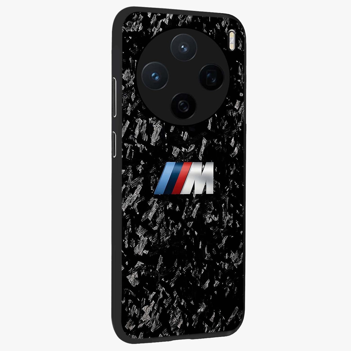 Carbon Speed Mark Glass Case upright view showcasing modern carbon speed graphic with bold automotive theme.